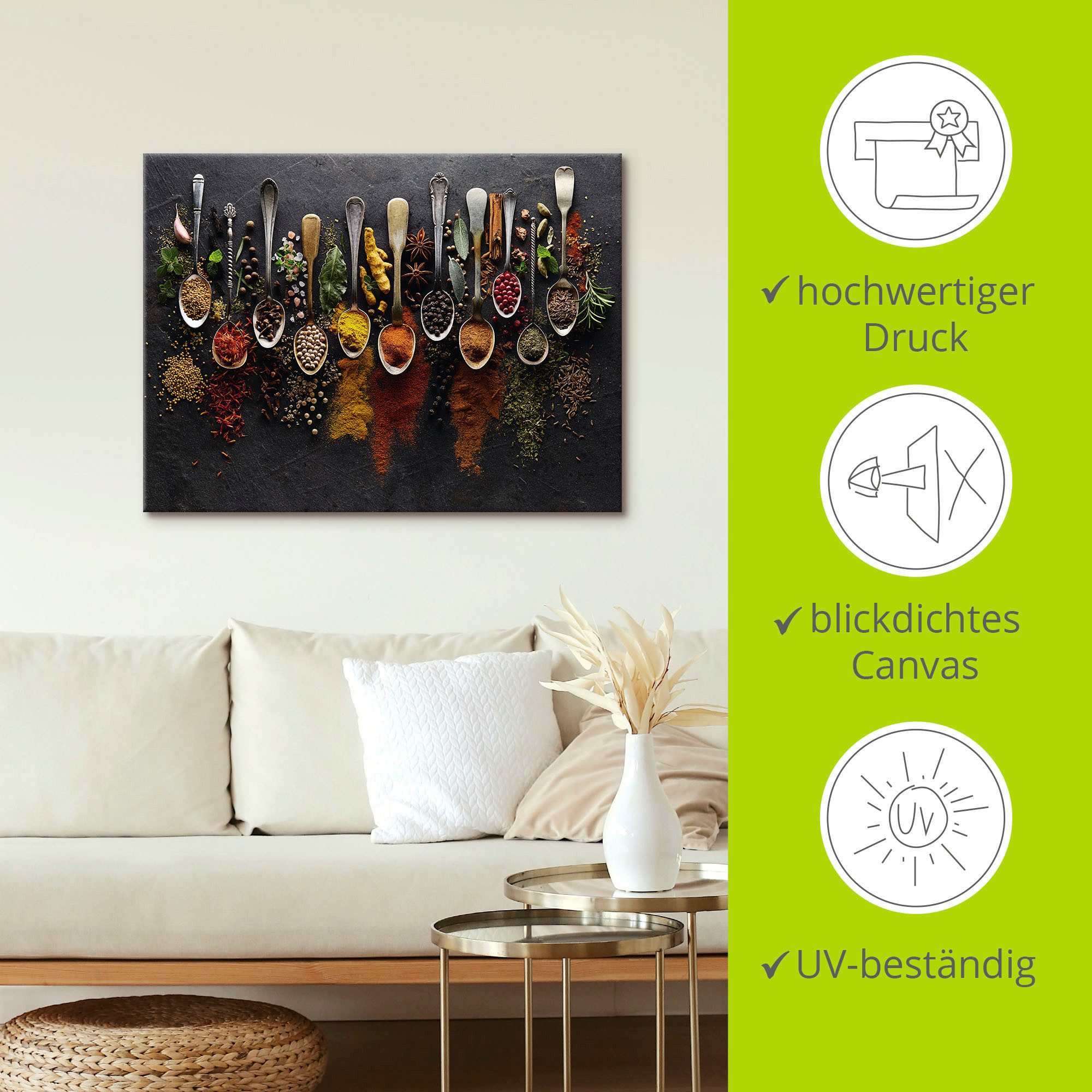 Artland Artprint Kruiden specerijen leisteen als artprint van aluminium, artprint voor buiten, artprint op linnen, poster, muursticker