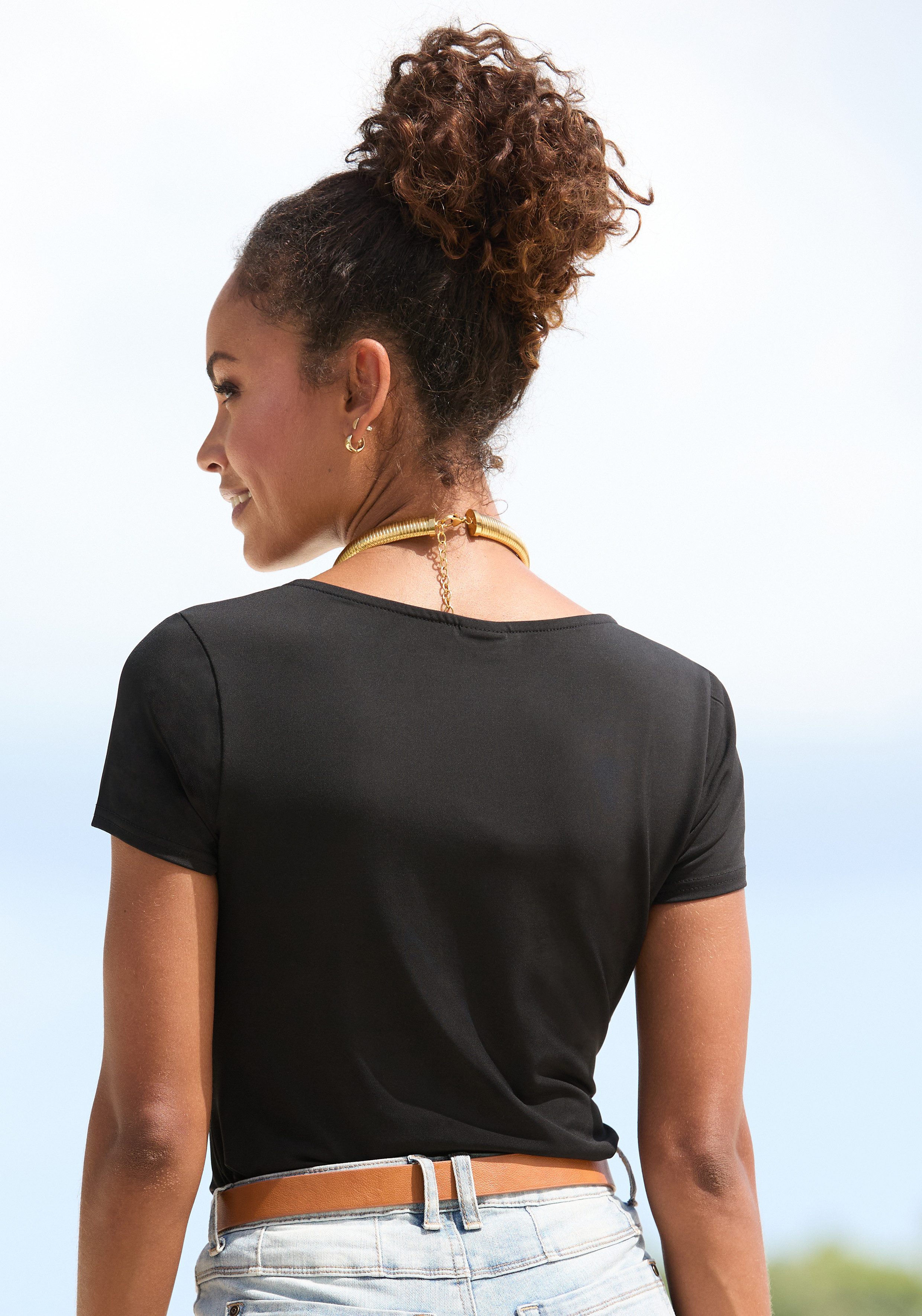 Lascana T-shirt van kreukvrij materiaal, elegant kortarmshirt, dubbelzijdig