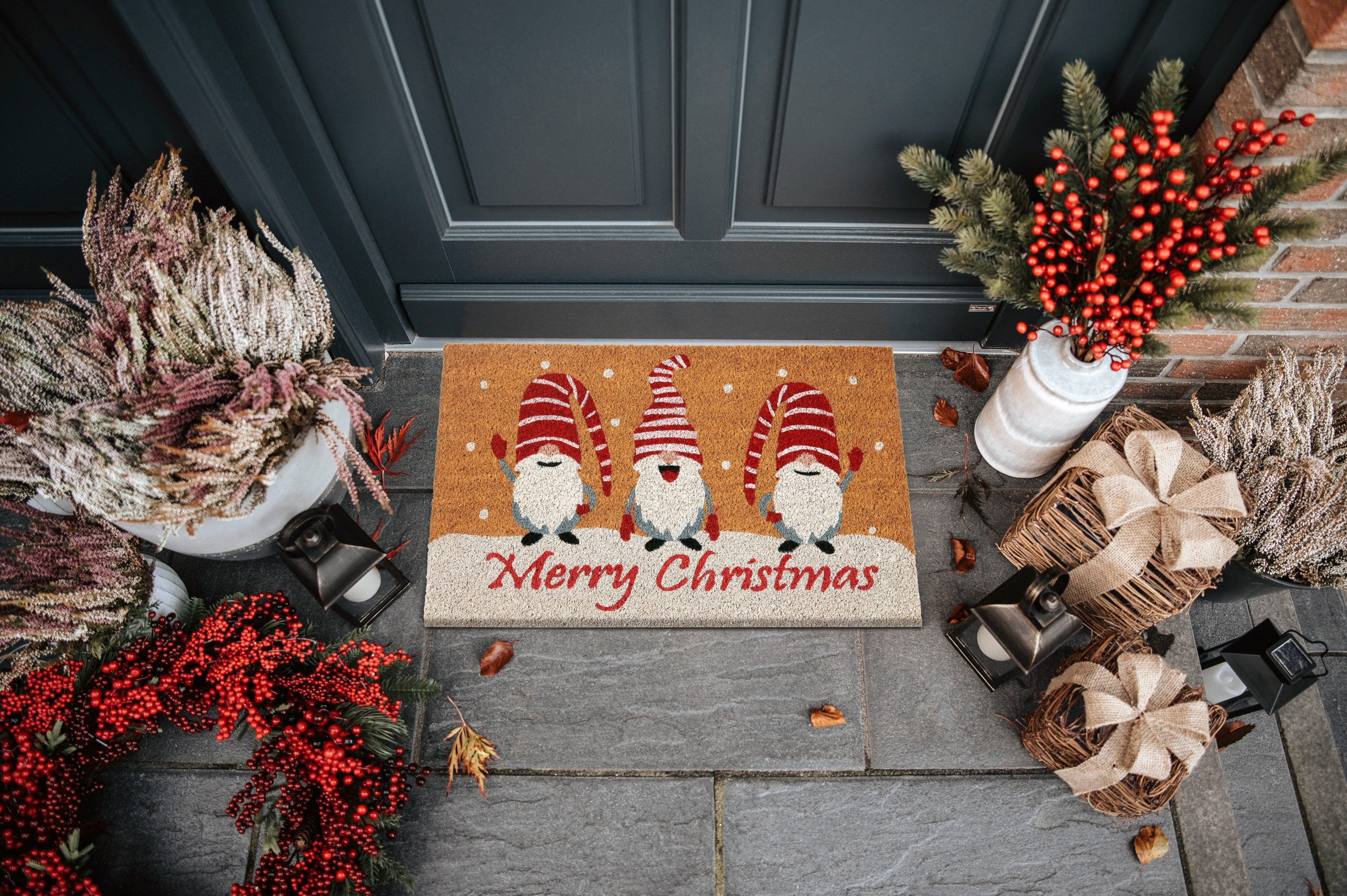 HANSE Home Mat Kokos Gnomes Merry Christmas, deurmat Vuilafstotende mat, antislip, buiten, kerst, kokosmat, dwerg