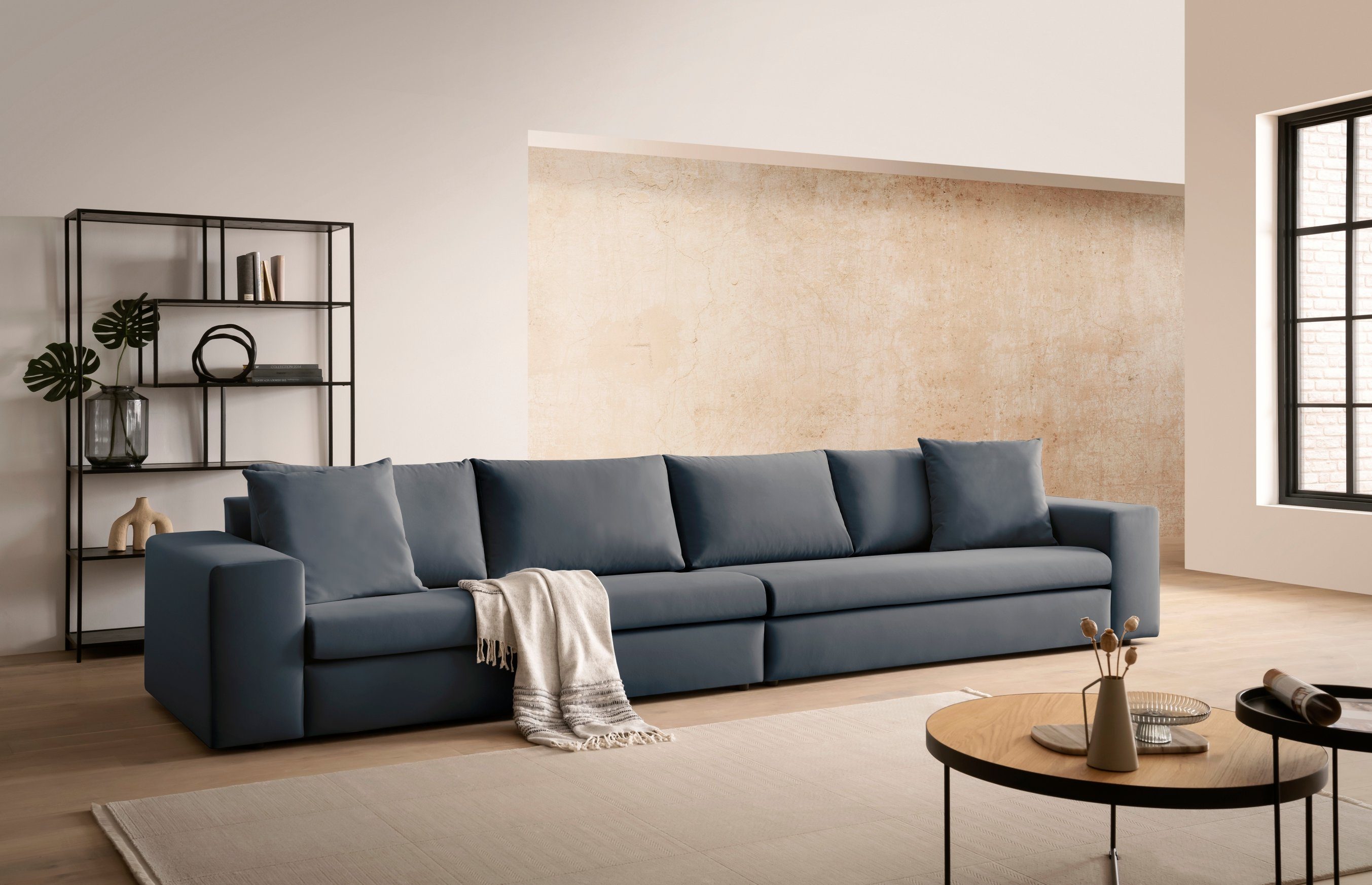 andas 4-zitsbank SLEETLAND XXL in fluweel of vintage lederlook