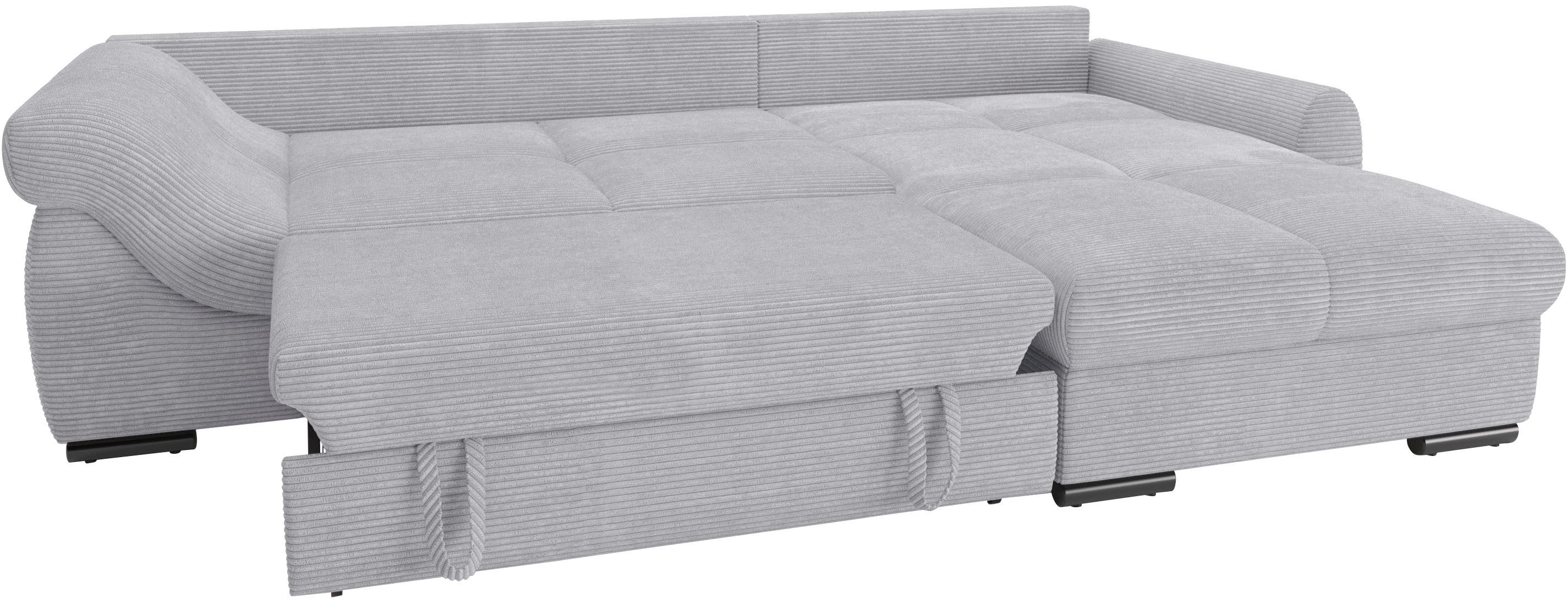 Mr. Couch Hoekbank Livorno L-vorm incl. hoogslaper beduitbreiding, xl bedbox wit gecoat
