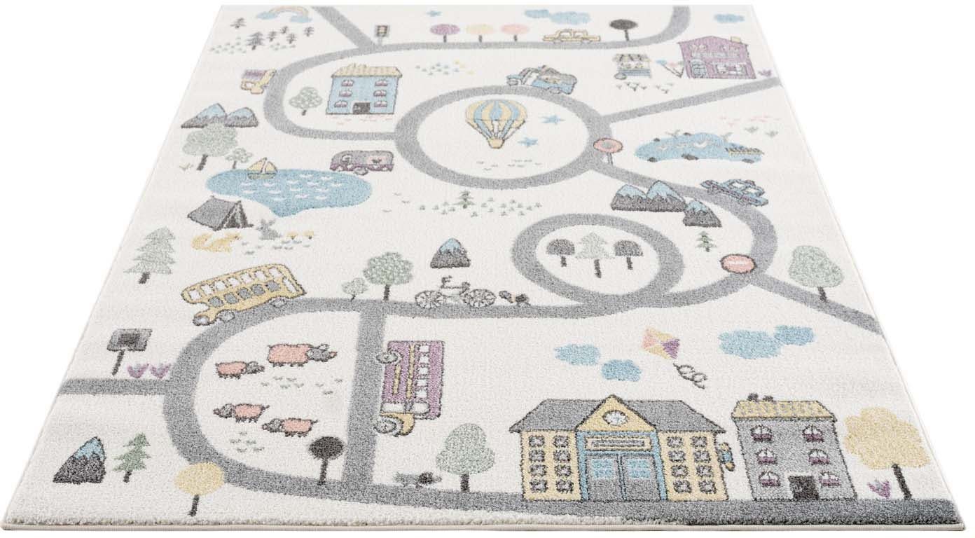 carpet city kindervloerkleed anime9376 straten-speel-vloerkleed, auto, zachte pool, gemakkelijk in onderhoud, kinderkamer beige
