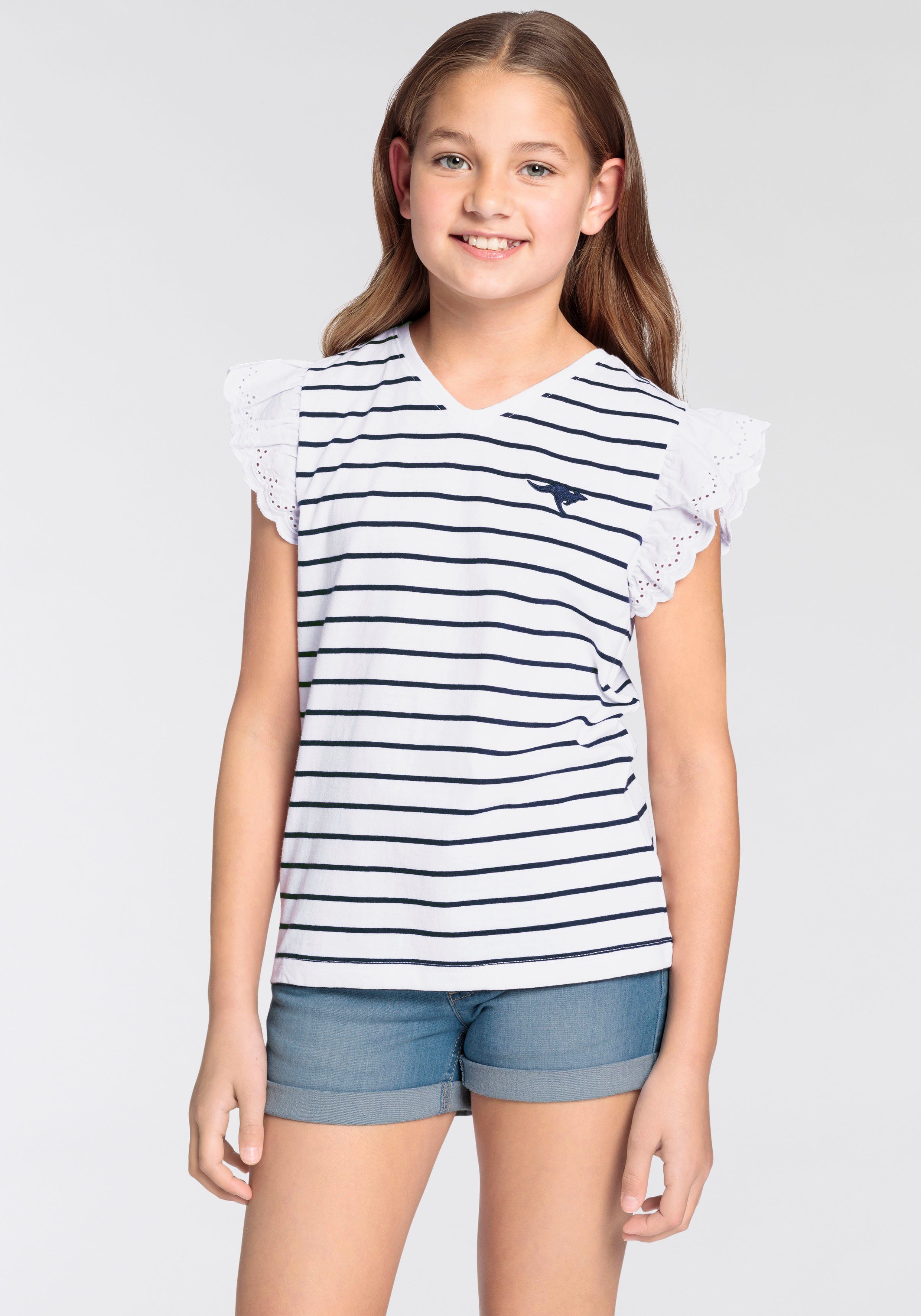 KangaROOS T-shirt Met vleugel mouwen van kant met kantafwerking aan de mouwen