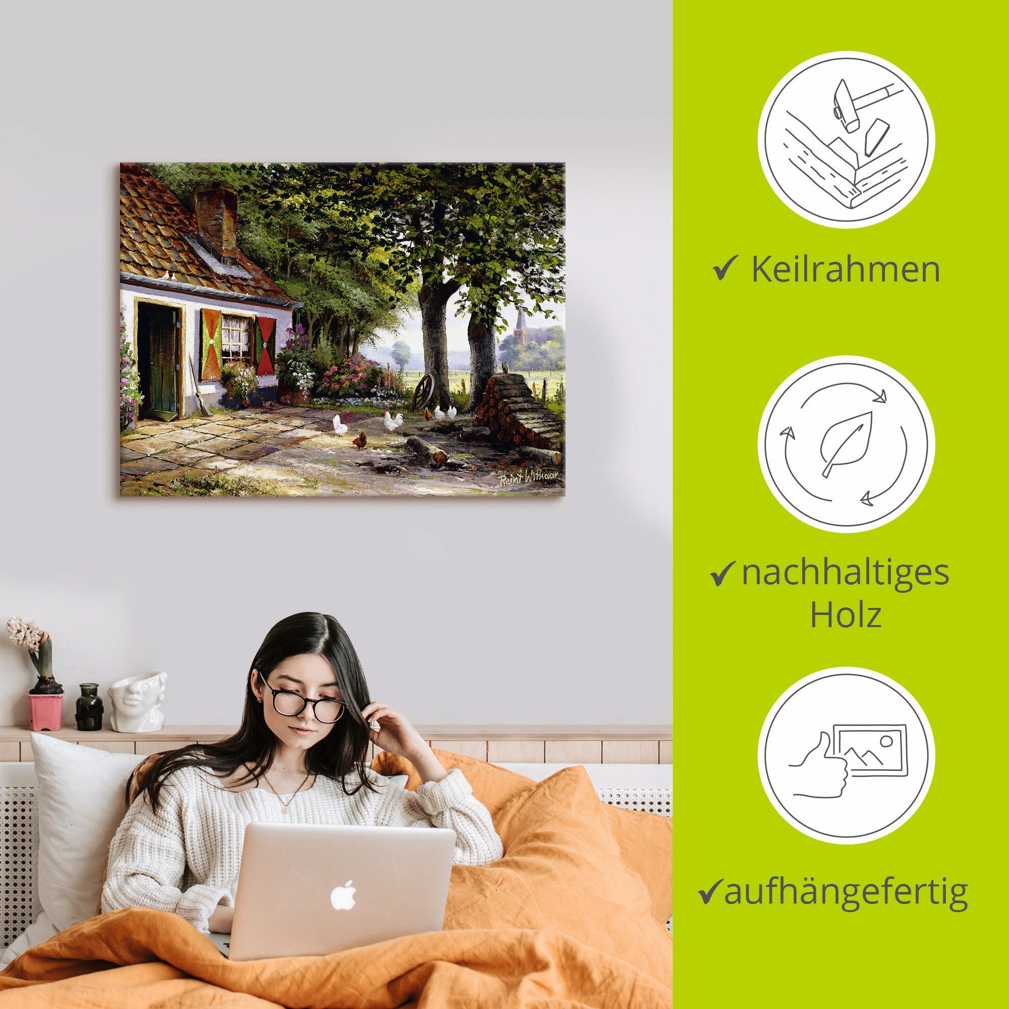 Artland Artprint Kippen op de boerderij als artprint op linnen, poster in verschillende formaten maten