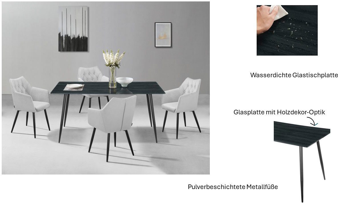 Home affaire Eettafel Turah, TOPSELLER!, OTTOs keuze met glazen blad in houtlook, tijdloos ontwerp, onderhoudsvriendelijk