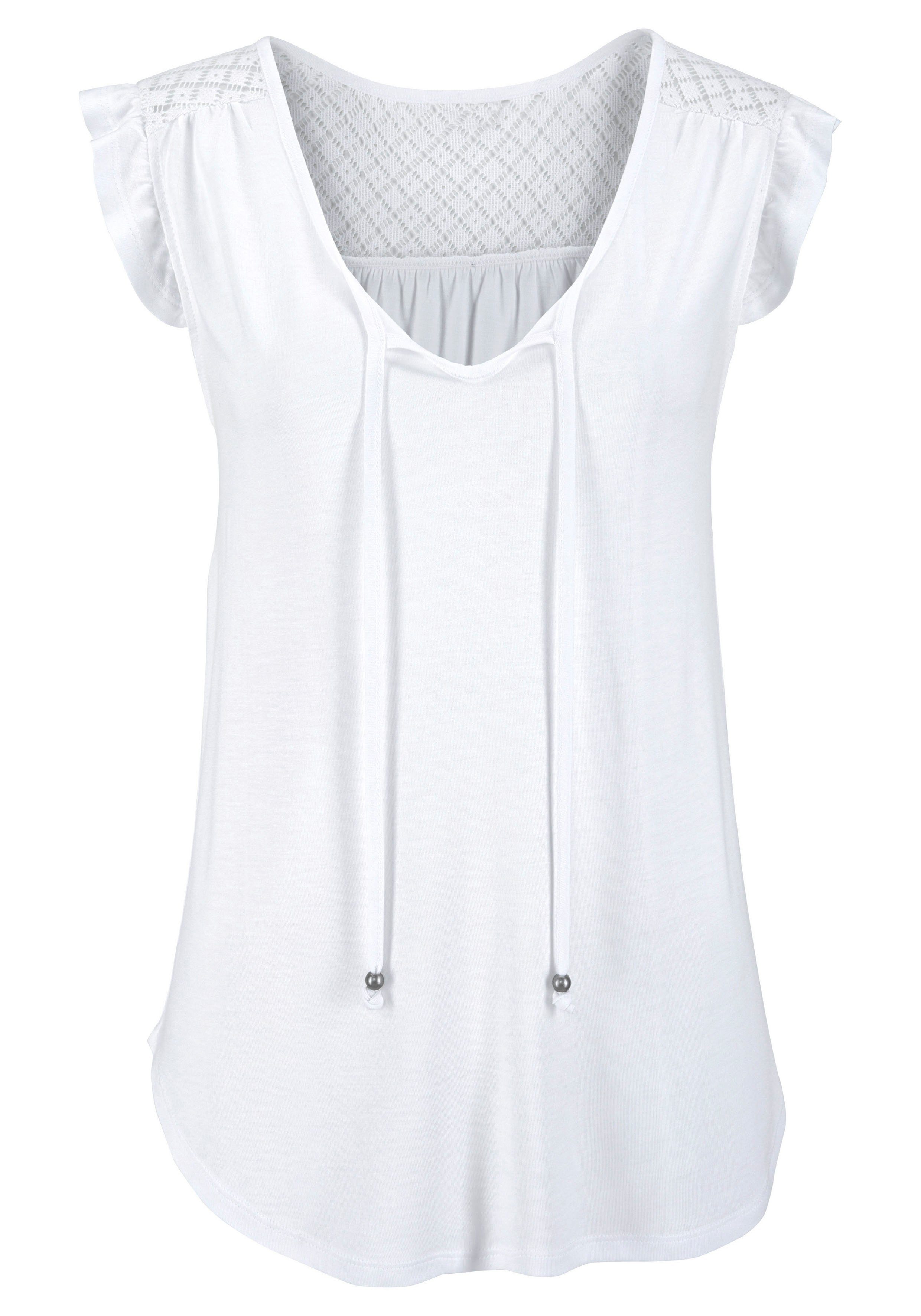 Buffalo Strandshirt met kanten inzet op de rug en ruches, shirt met korte mouwen