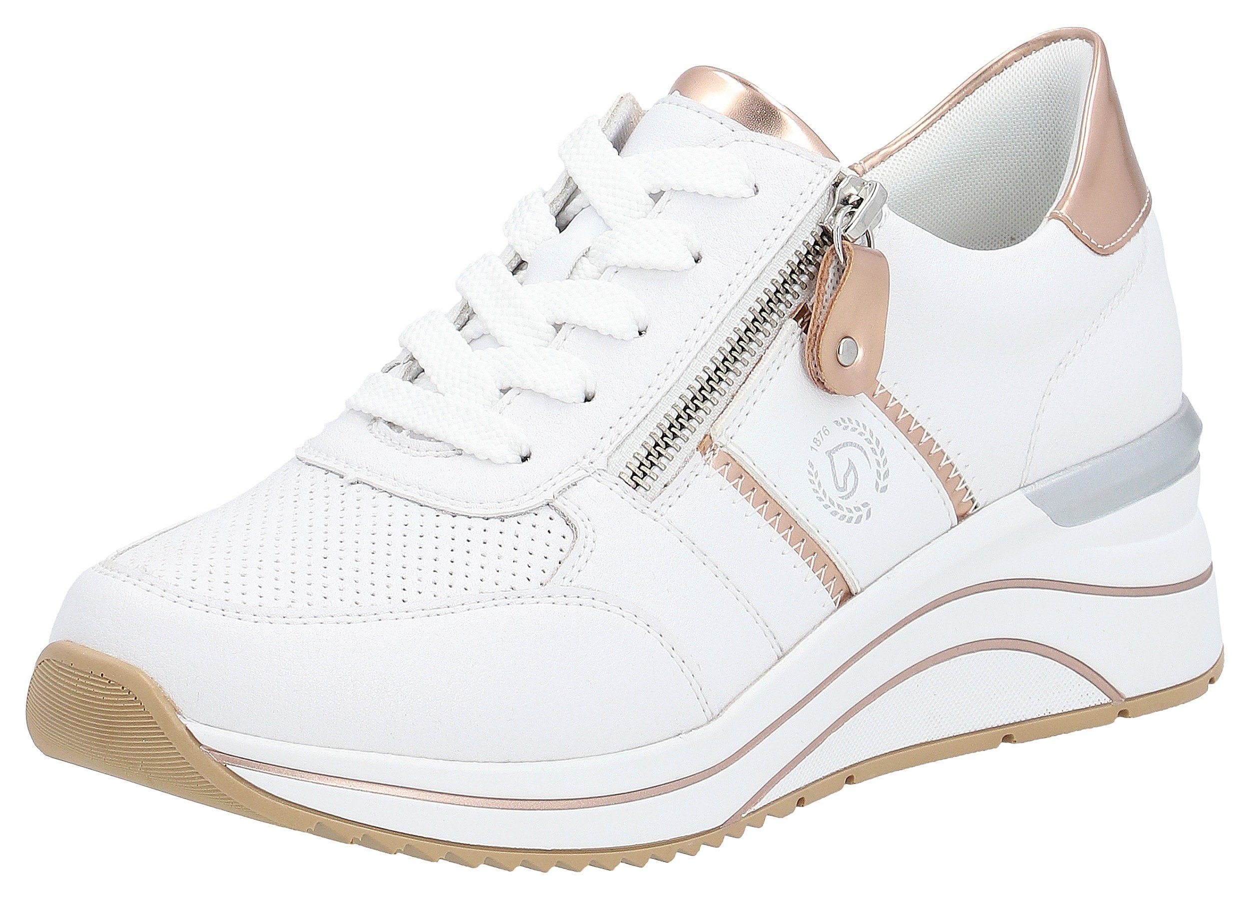 Remonte Sneakers met sleehak , vrijetijdsschoen, lage schoen, veterschoen met metallic...