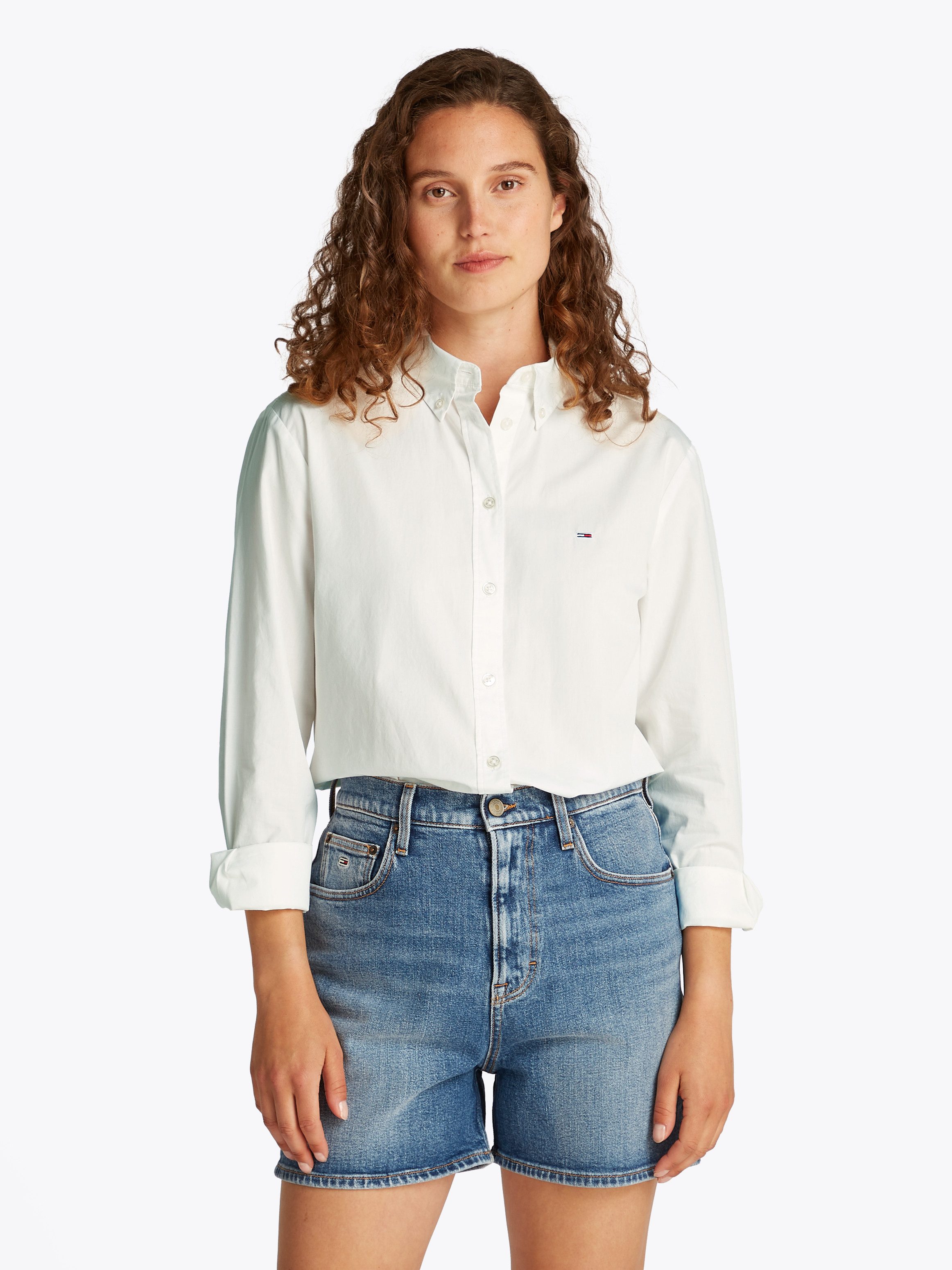 TOMMY JEANS Overhemdblouse TJW REG PINSTRIPE POPLIN SHIRT met naaldstrepen logoborduring