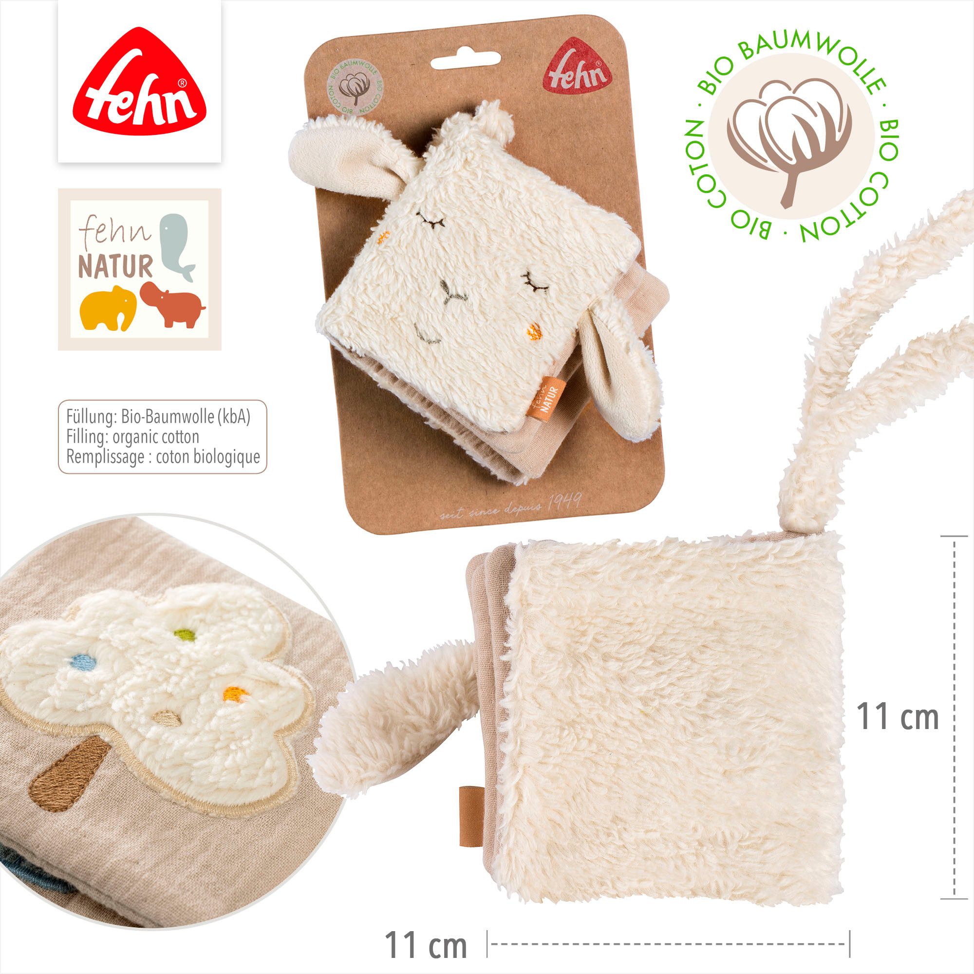 Fehn Grijpspeeltje FehnNATUR, stoffenboek Schaap