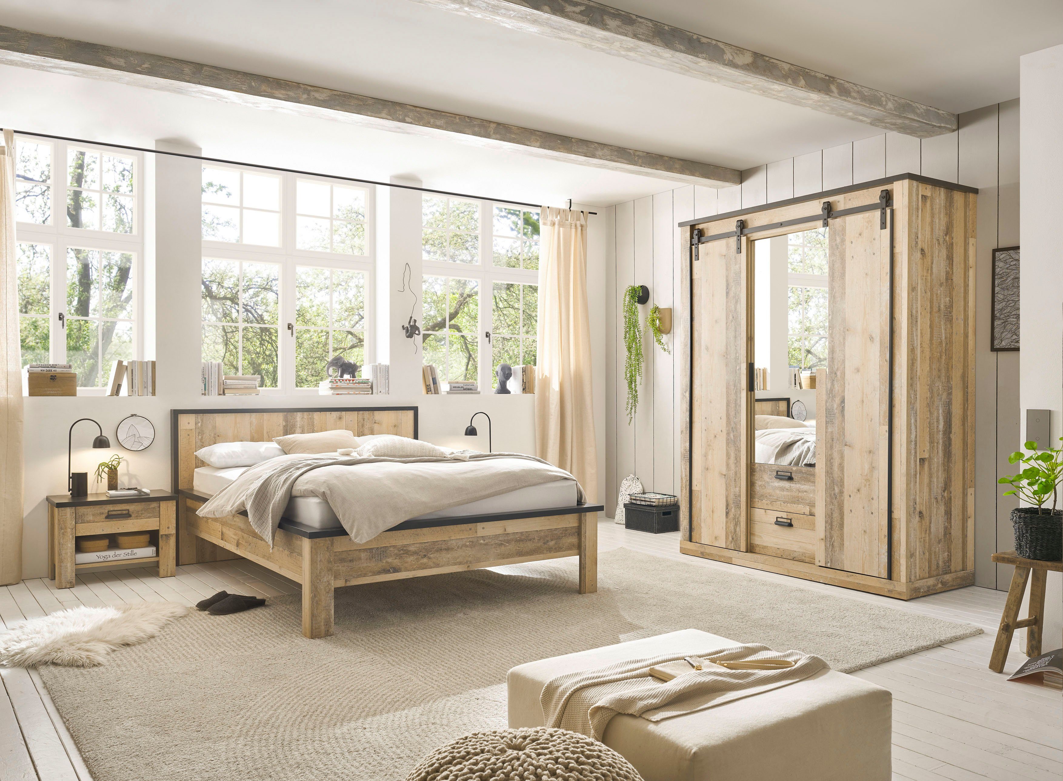 Home affaire Slaapkamerserie Sherwood Ligoppervlak 140 x 200 cm, kast 3-deurs 162 cm breed (4-delig)
