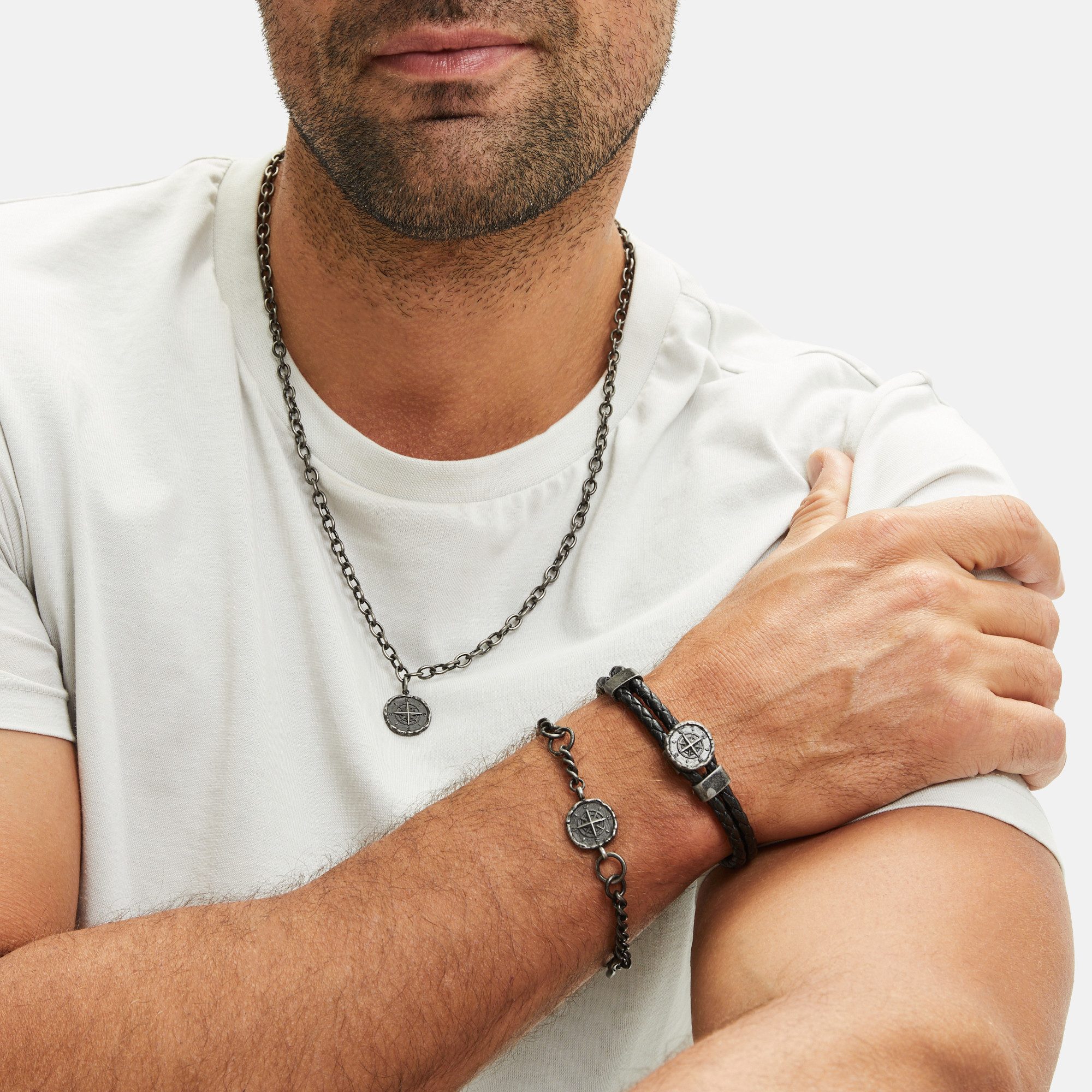 FYNCH-HATTON Leren armband Sieraden cadeau armband The Antique Explorer kompas