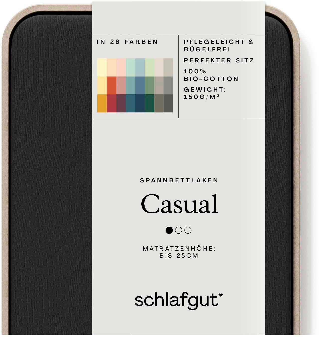 Schlafgut Hoeslaken CASUAL o.a. in maat 90x200, 140x200 of 180x200 cm, 100% biologisch katoen Dekbedovertrek voor matrassen tot 25 cm hoogte, betrouwbaar, duurzaam, zacht (1 stuk)