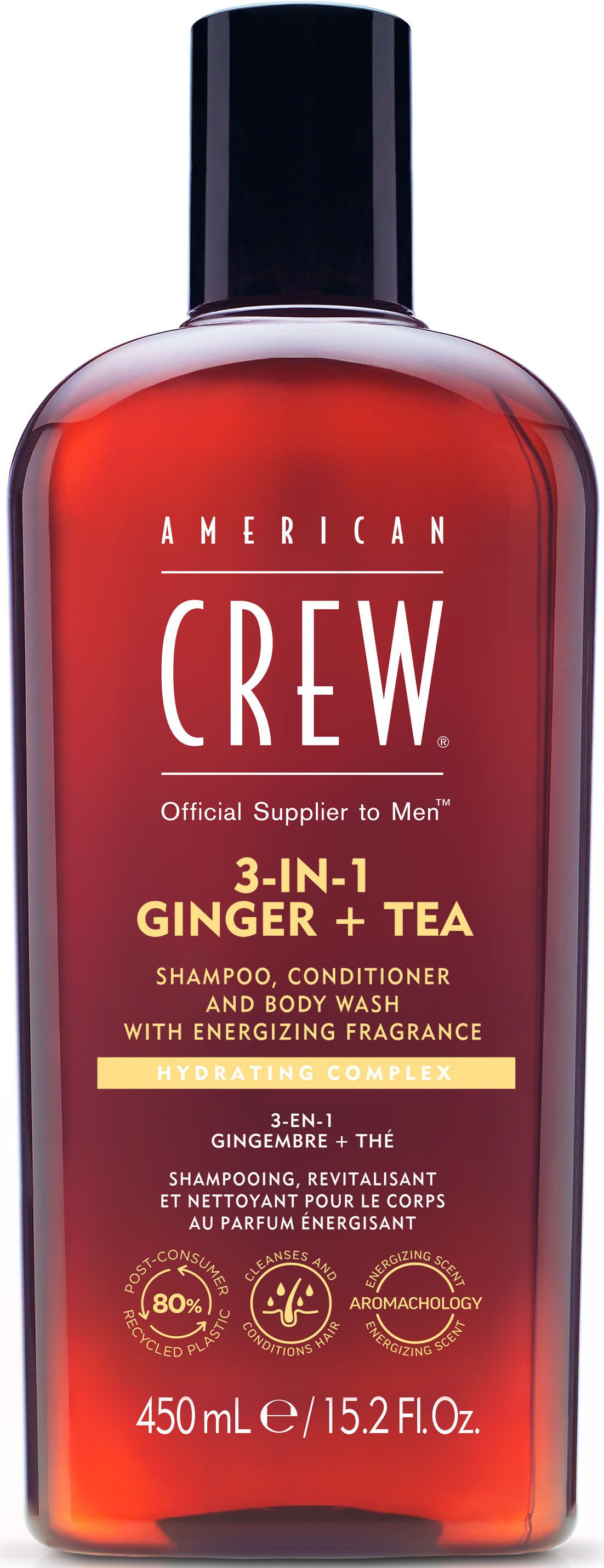 American Crew Haarshampoo 3In1 Ginger & Tea Shampoo, Conditioner & Body Wash 450 ml (1-delig)