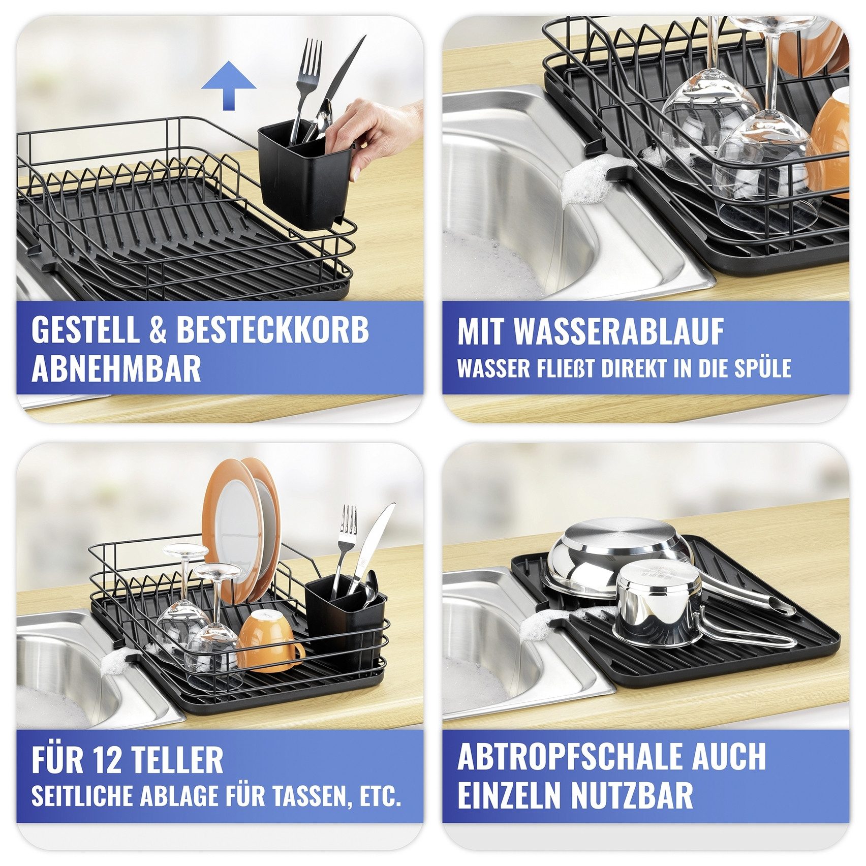 Maximex Afdruiprek Afwasrek met opvangbak, bestekmand en bordenstandaard