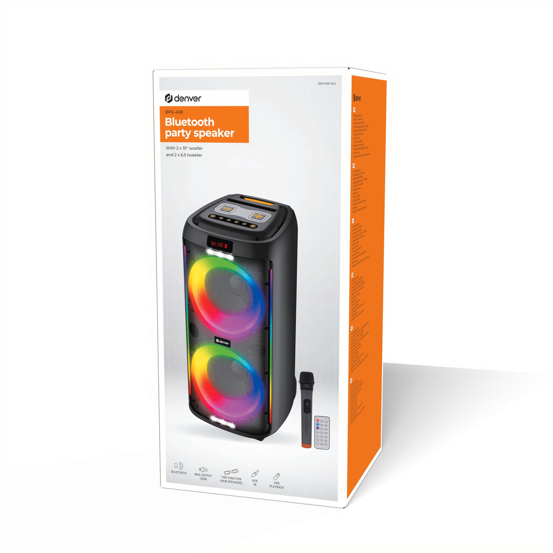 Denver Party-luidspreker BPS-458 met afstandsbediening en draadloze microfoon
