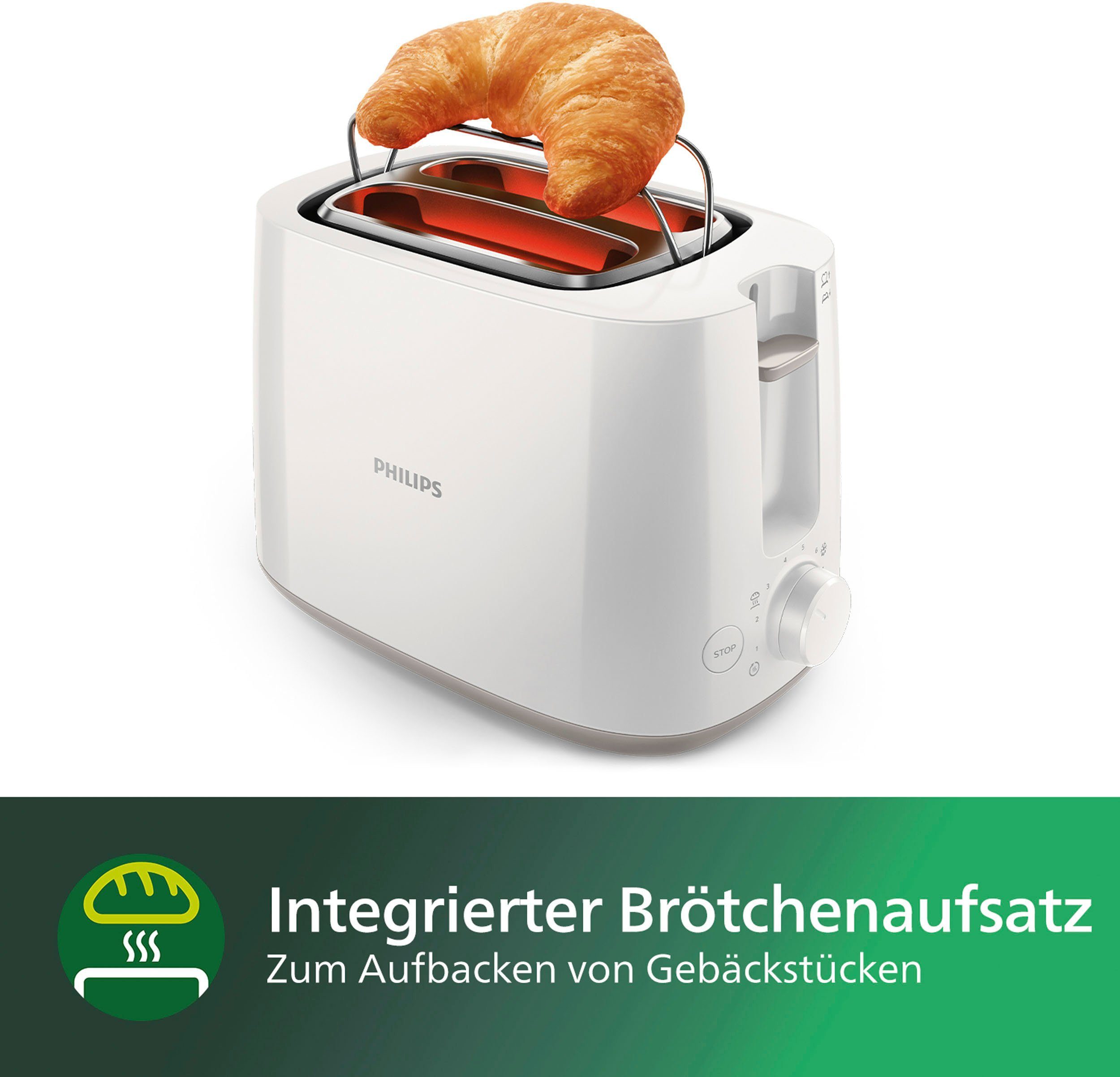 Philips Toaster HD2581/00 geïntegreerde opzethouder voor broodjes, wit