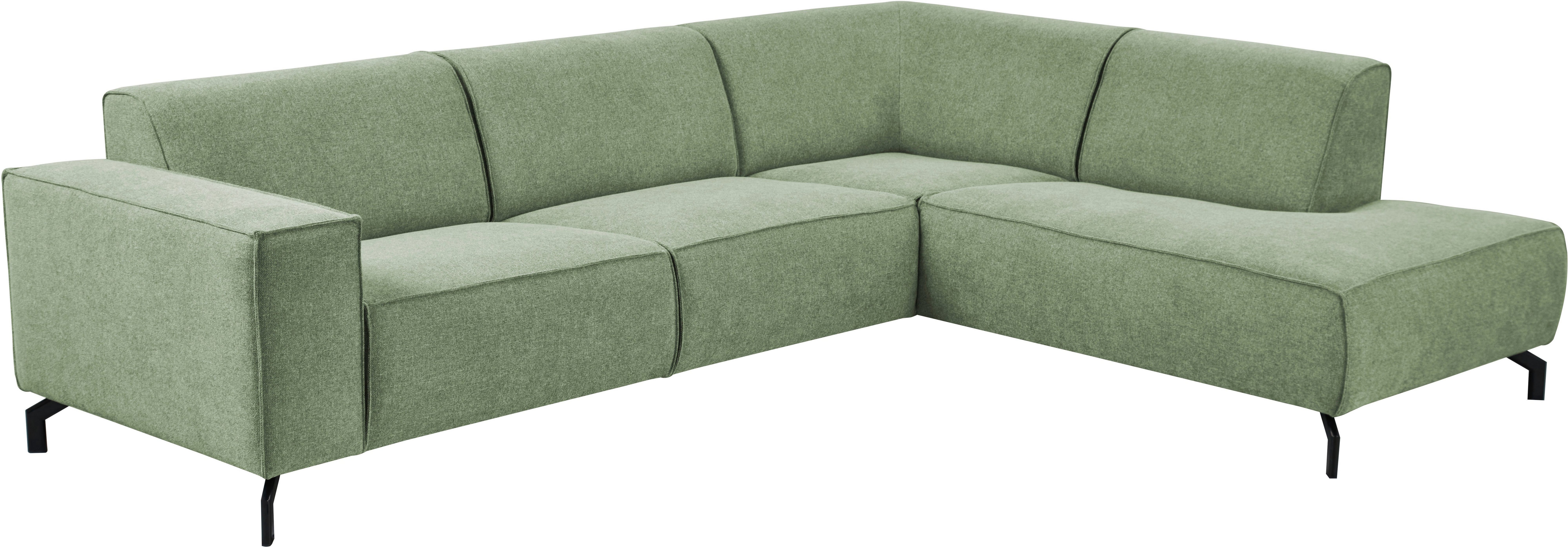 Places of Style Hoekbank Lorcan, breedte 275 cm, zacht zitgevoel met zwarte metalen poten, lederlook en zachte structuurstof