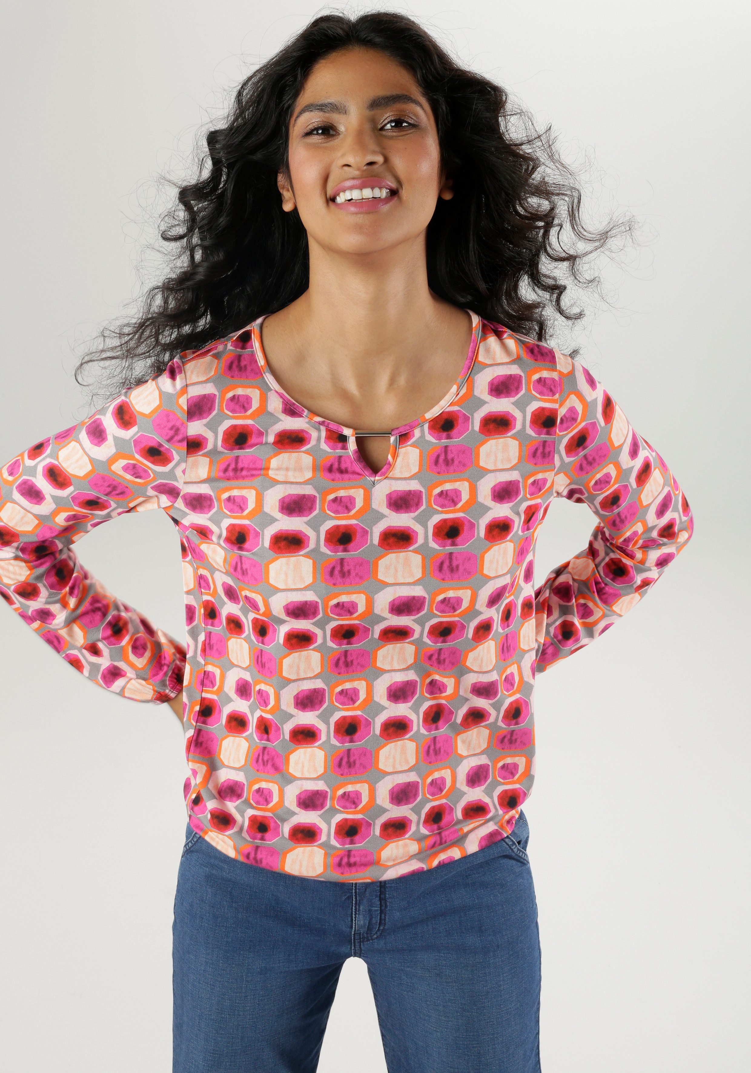 Aniston SELECTED Shirt met lange mouwen met sierstaafjes en elastische afwerkingen