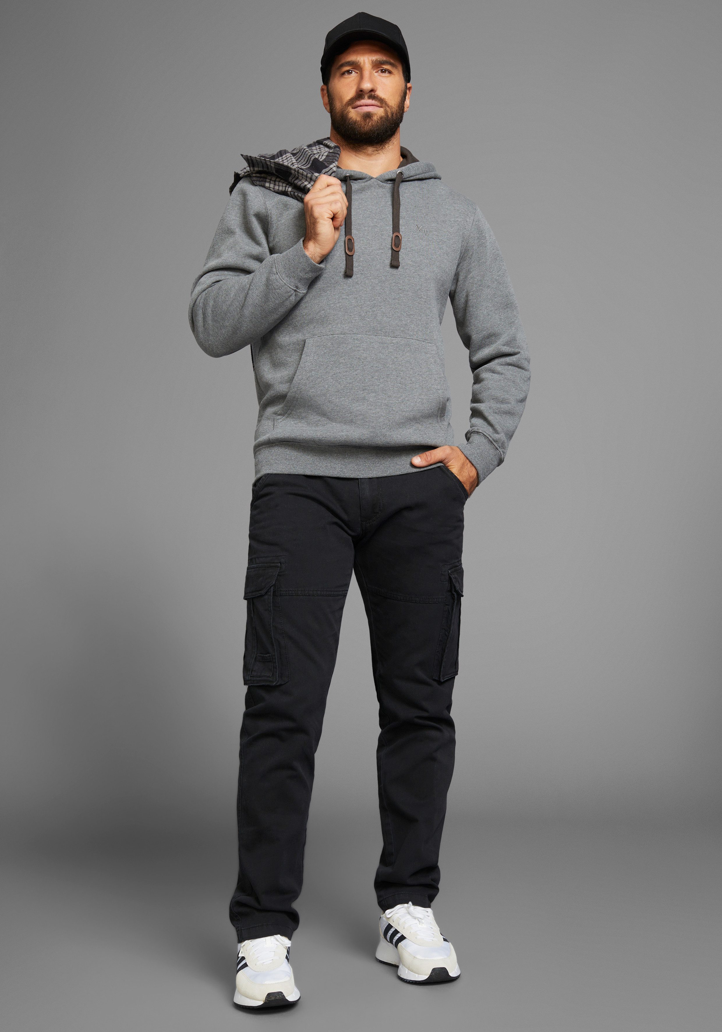 Man's World Hoodie lange mouwen, losse pasvorm, effen, met capuchon