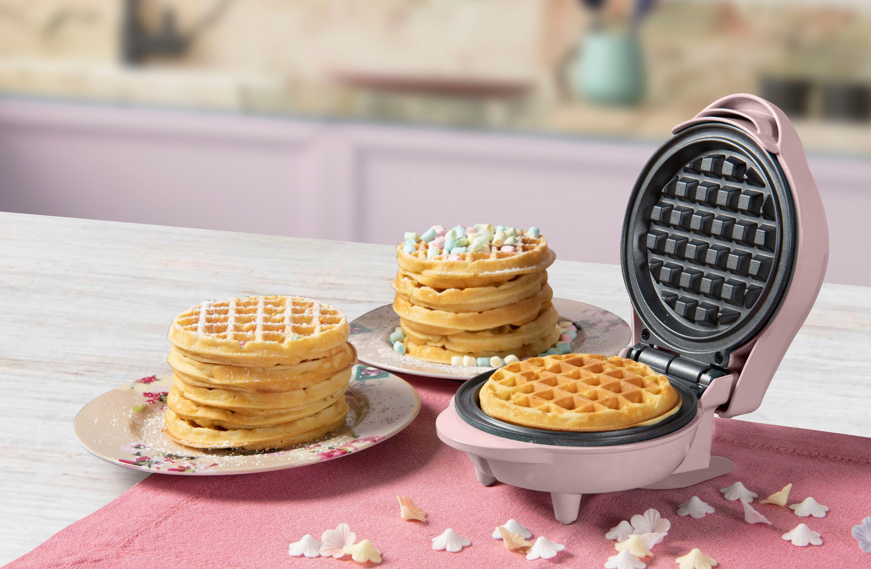 bestron Wafelijzer AMW500 Mini voor klassieke wafels, kleine wafelmaker met antiaanbaklaag