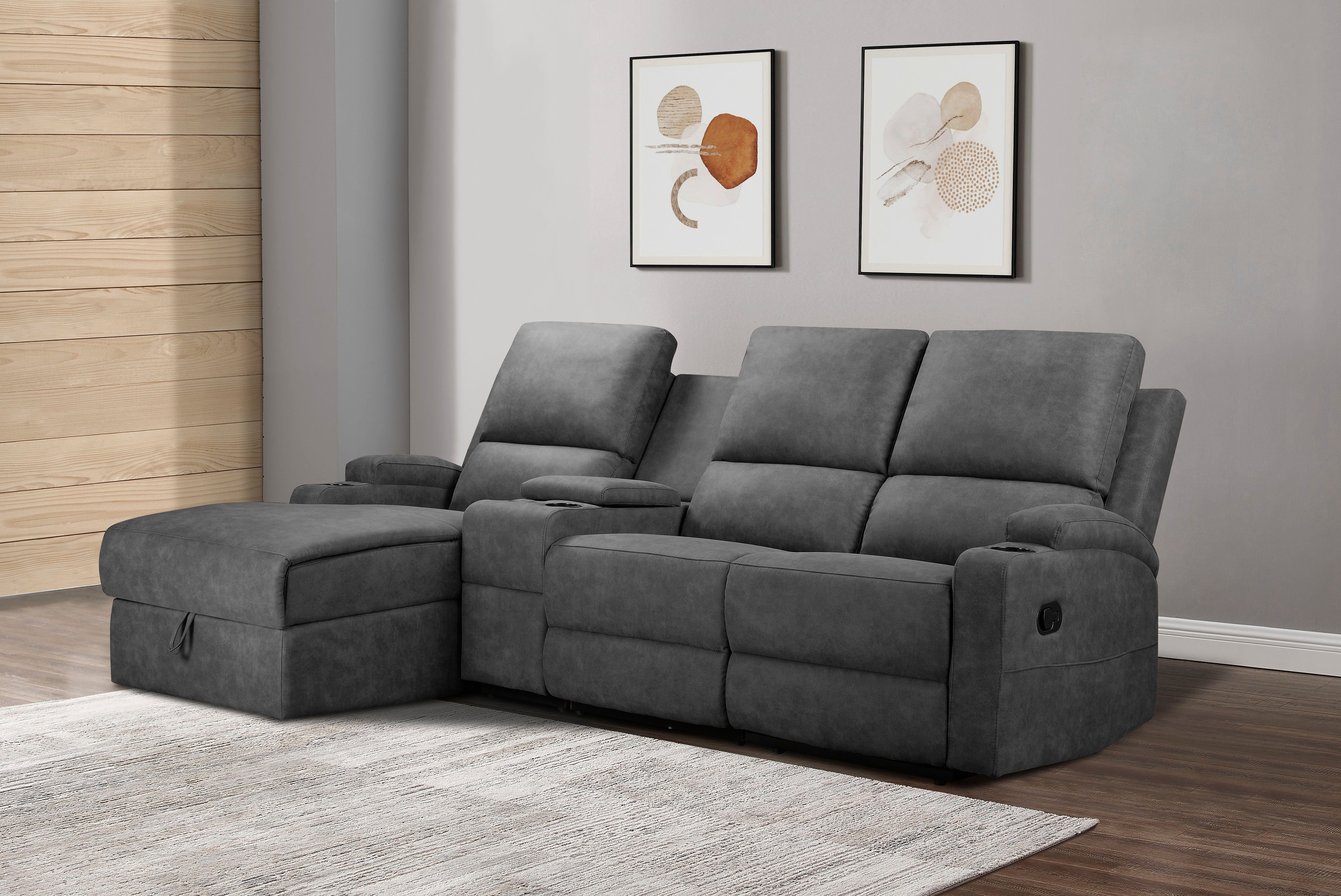Home affaire Hoekbank Napori multimediabank, 3 bioscoopstoelen XXL, L-model, Bioscoopbank met relaxfunctie, bekerhouder, opbergvak en opbergbox
