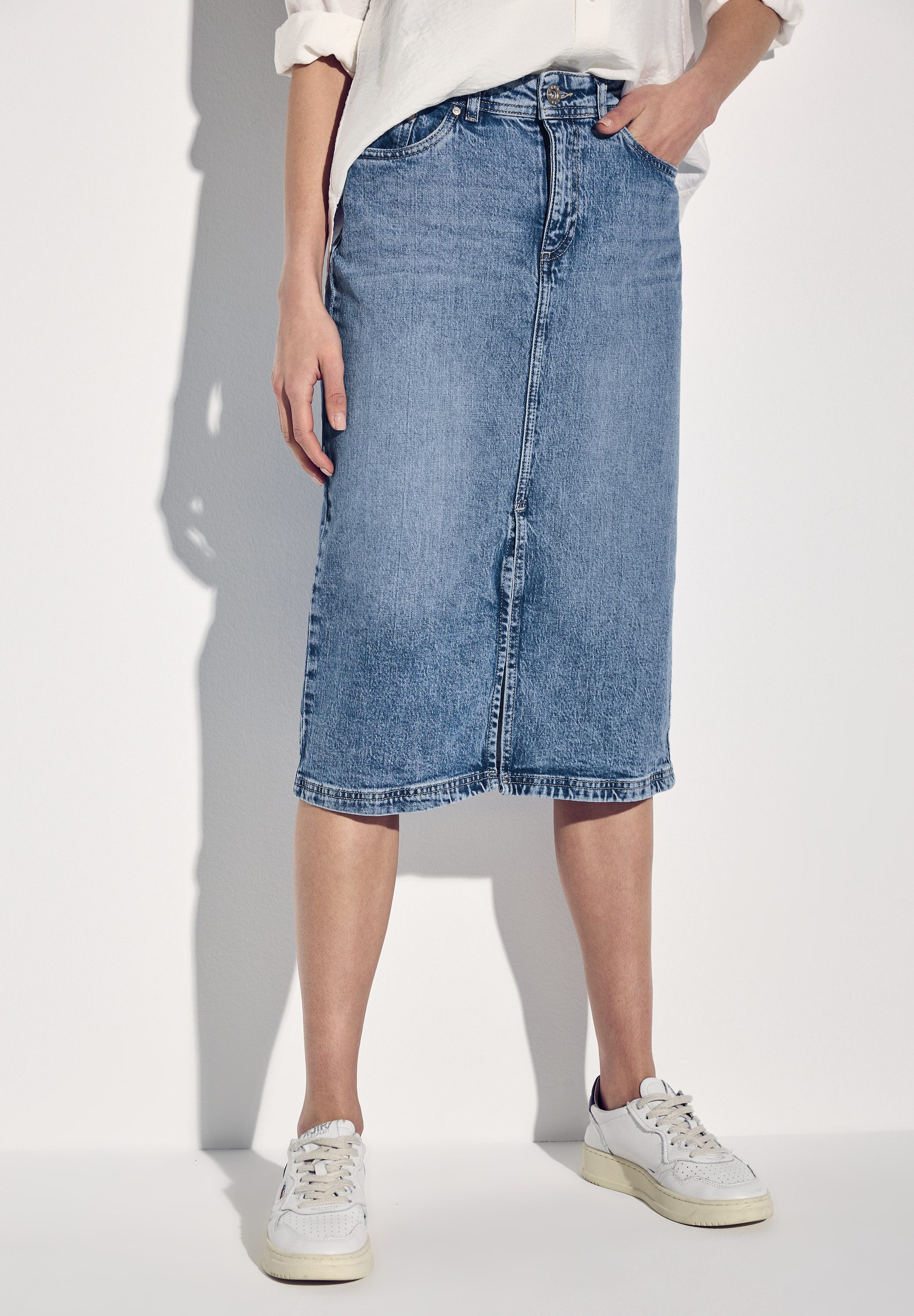 STREET ONE Jeans rok met splitje voor dames rokken maat 34 blauw