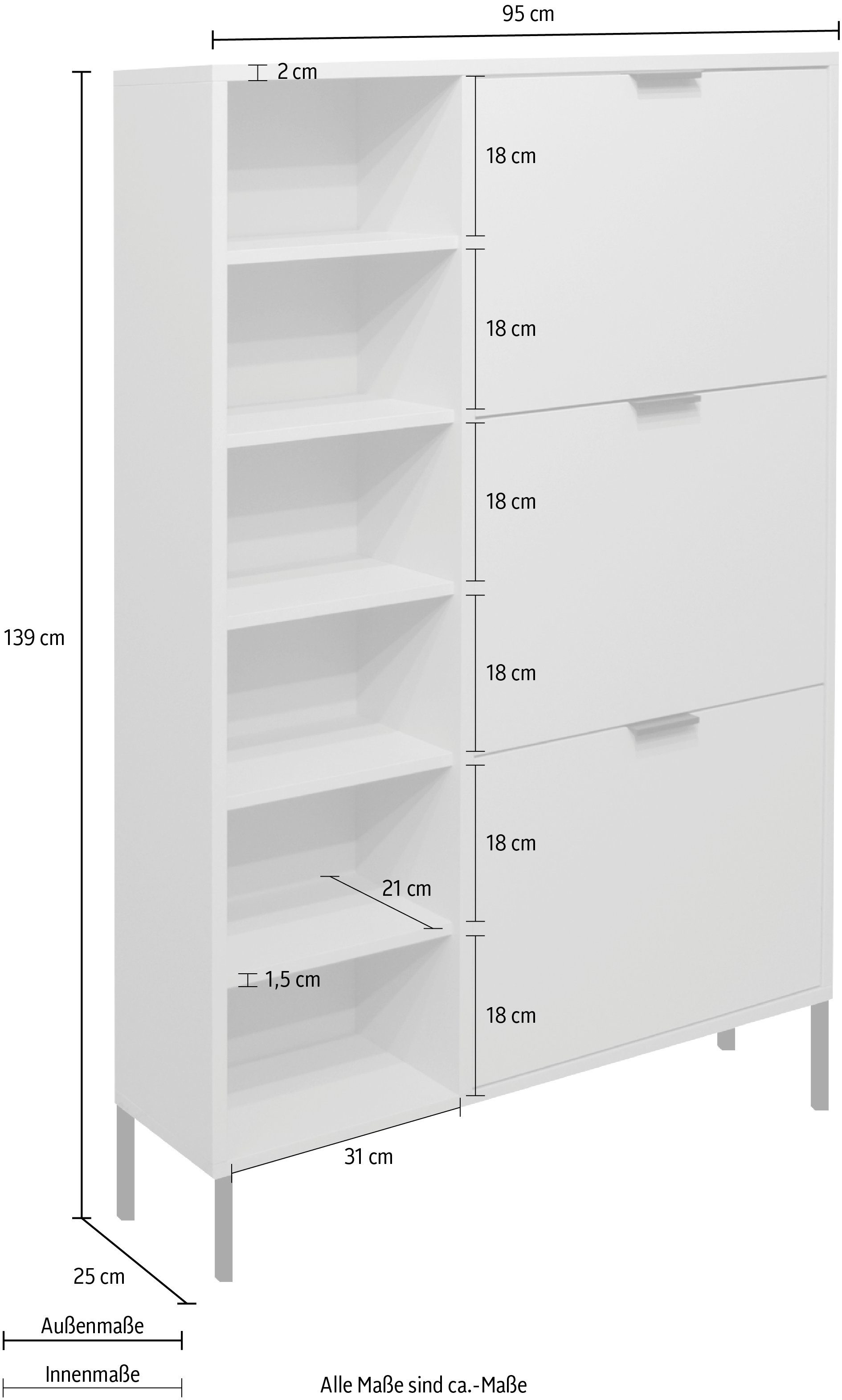 Mäusbacher Schoenenkast Bonnie Breedte 95 cm met 3 kleppen, rek en vierkant frame