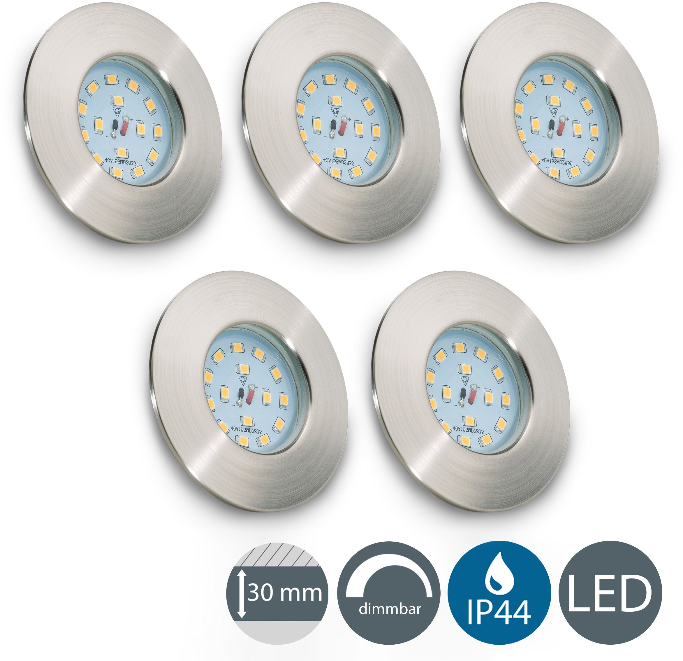 B.K.Licht Ledinbouwlamp 5-pack badkamer inbouwspots, IP44 beschermd, LED inbouwspots, plat