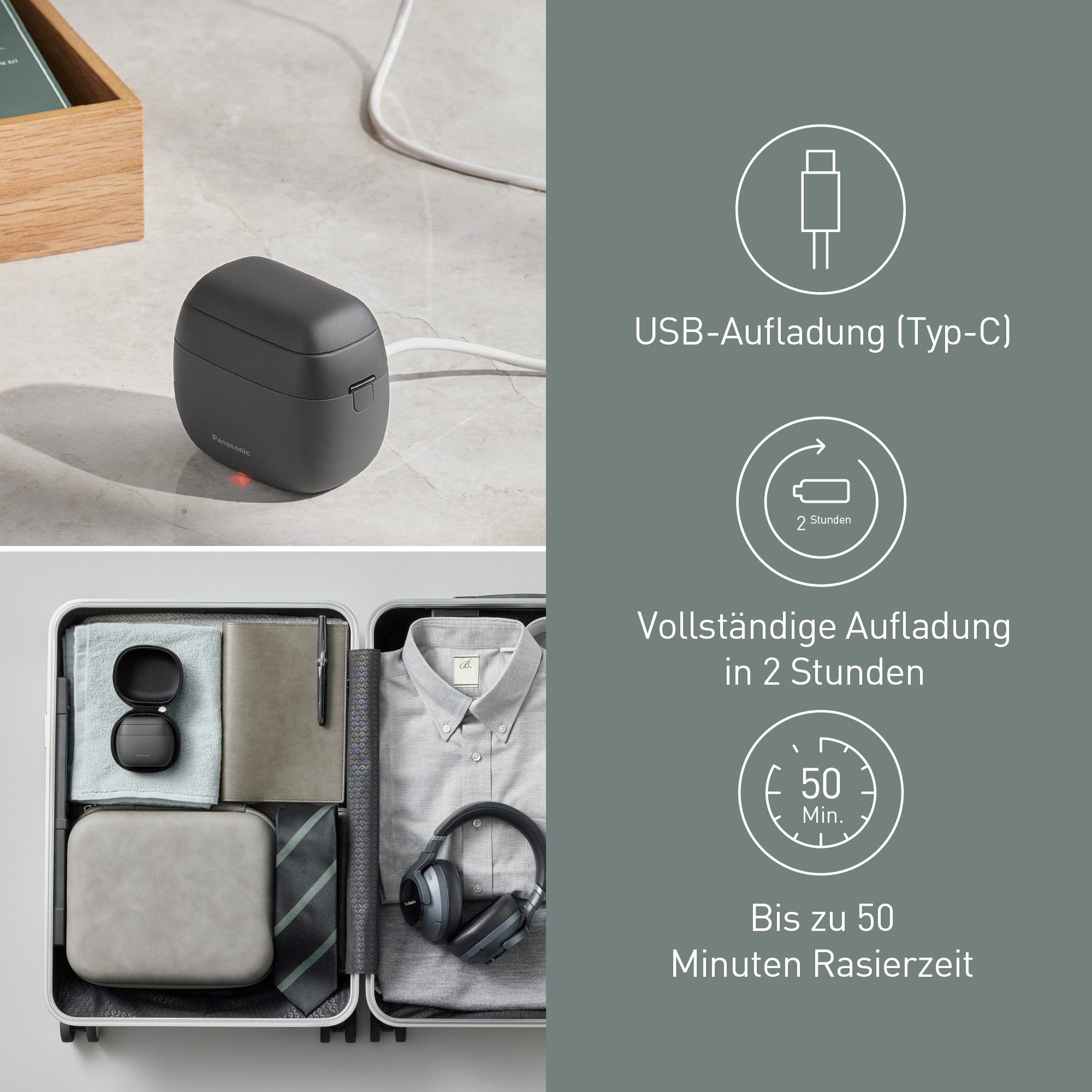 Panasonic Elektrisch scheerapparaat ES-PV3B-K803 Compact, 5 roestvrijstalen messen, USB-opladen (Type-C), baarddichtheidssensor+