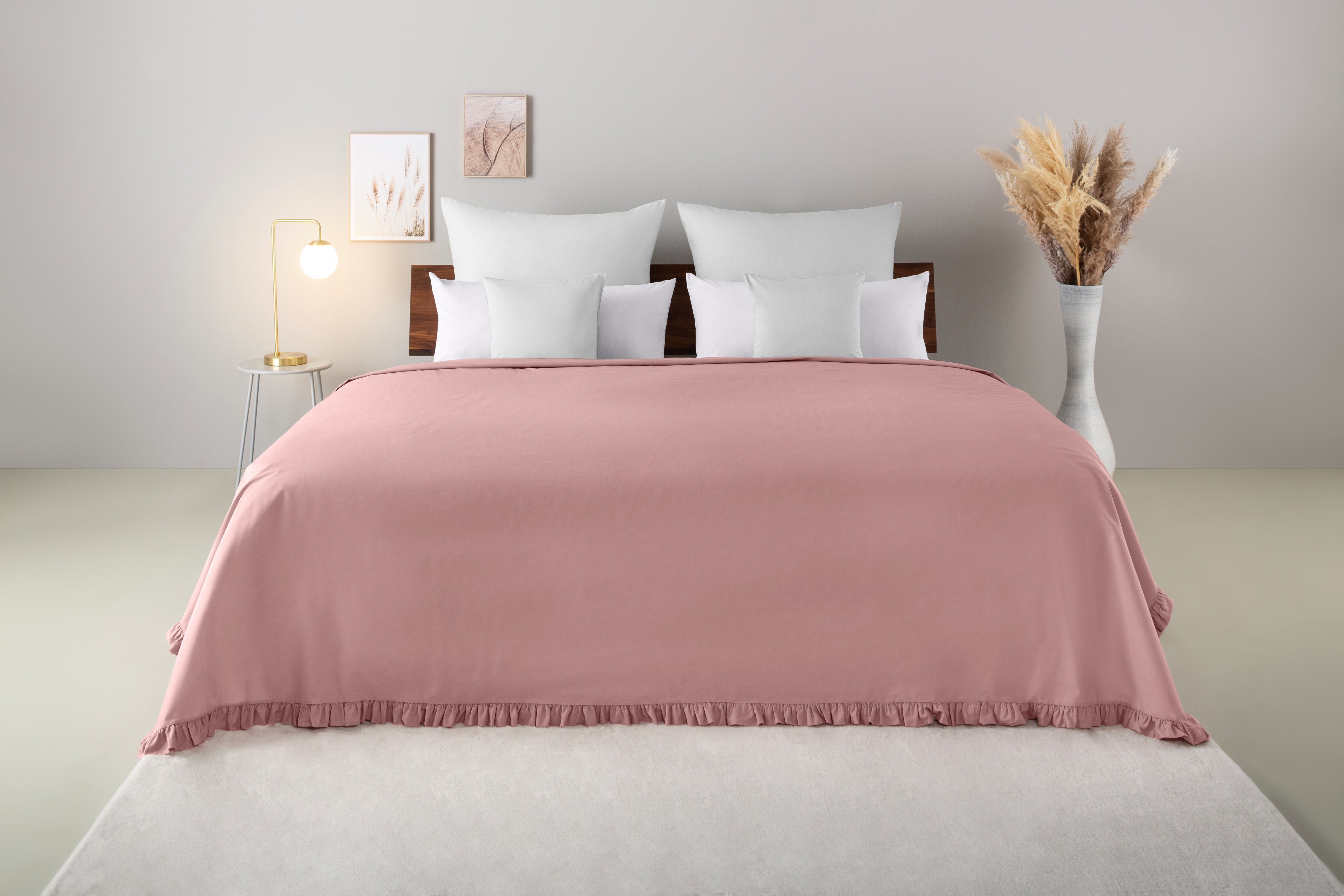 Home affaire Sprei Violetta, luchtige sprei met franjes, zonder voering met volants, 100% katoen, ook als tafelkleed te gebruiken spreien maat 240 cm