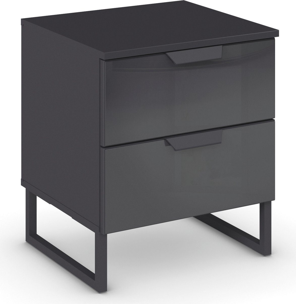 rauch Nachtkastje Modern by Aditio met glazen front en sledevoet, 2 lades met softclose-functie nachtkastjes grijs