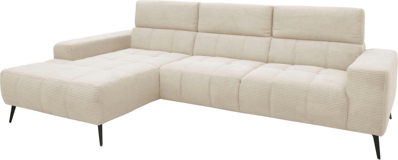 DOMO collection Hoekbank Trento L-vorm, met sledevoet of enkele voet naar keuze met verstelbare hoofdsteun, récamier links/rechts bestelbaar