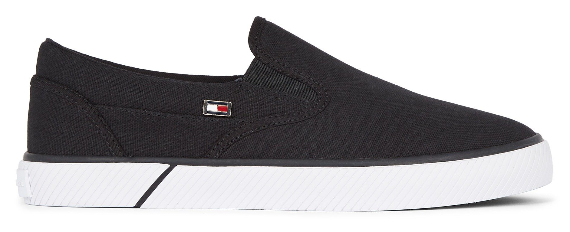 Tommy Hilfiger Slip-on sneakers VULC CANVAS SLIP-ON SNEAKER , slipper, vrijetijdsschoen, zomerschoen met zijstretchinzetten