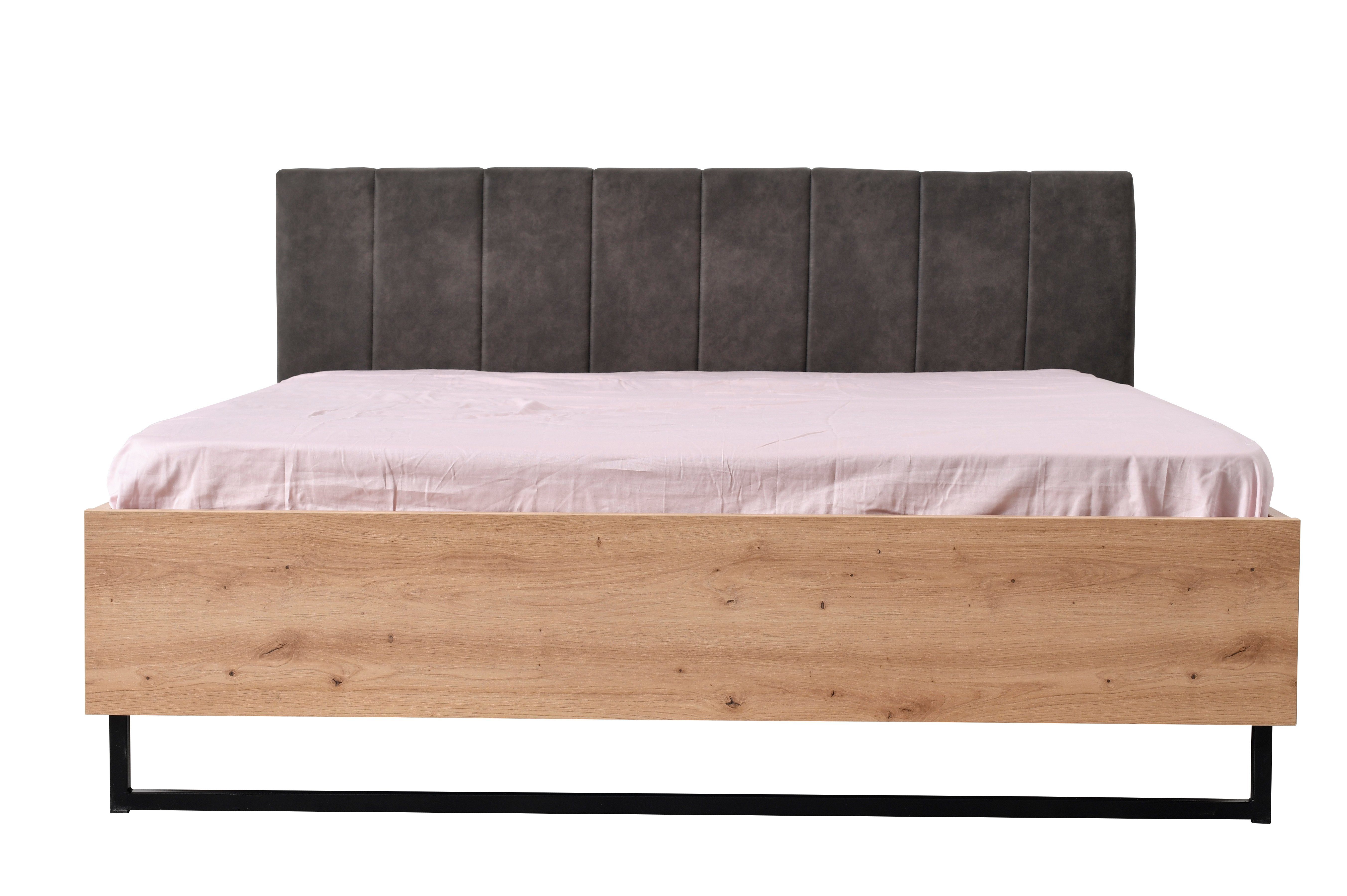 INOSIGN Bedframe Sardinië, FSC-gecertificeerd houtmateriaal met gepolsterde hoofdeinde, metalen voet in schaatsvorm, 160 of 180x200 cm