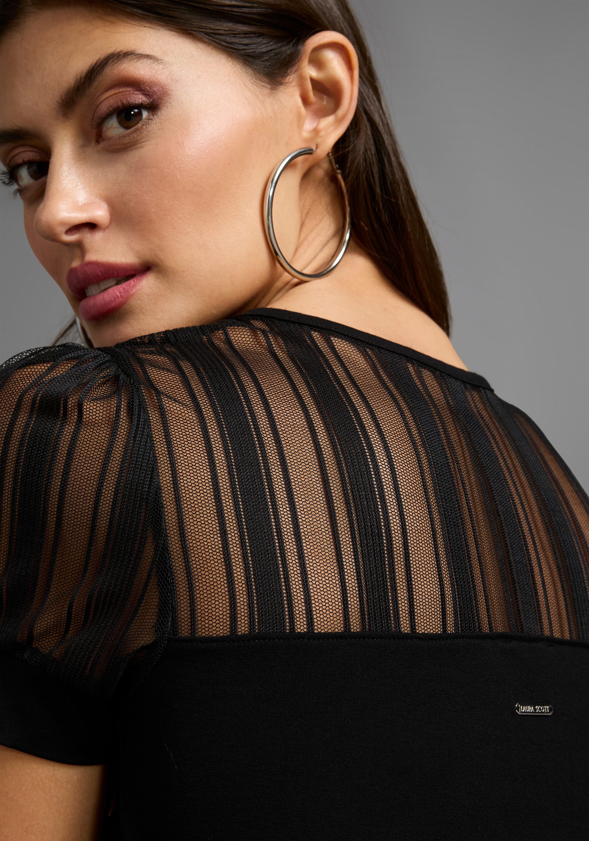 Laura Scott Zomerjurk met gestreept mesh-inzet & elastische tailleband - nieuwe collectie