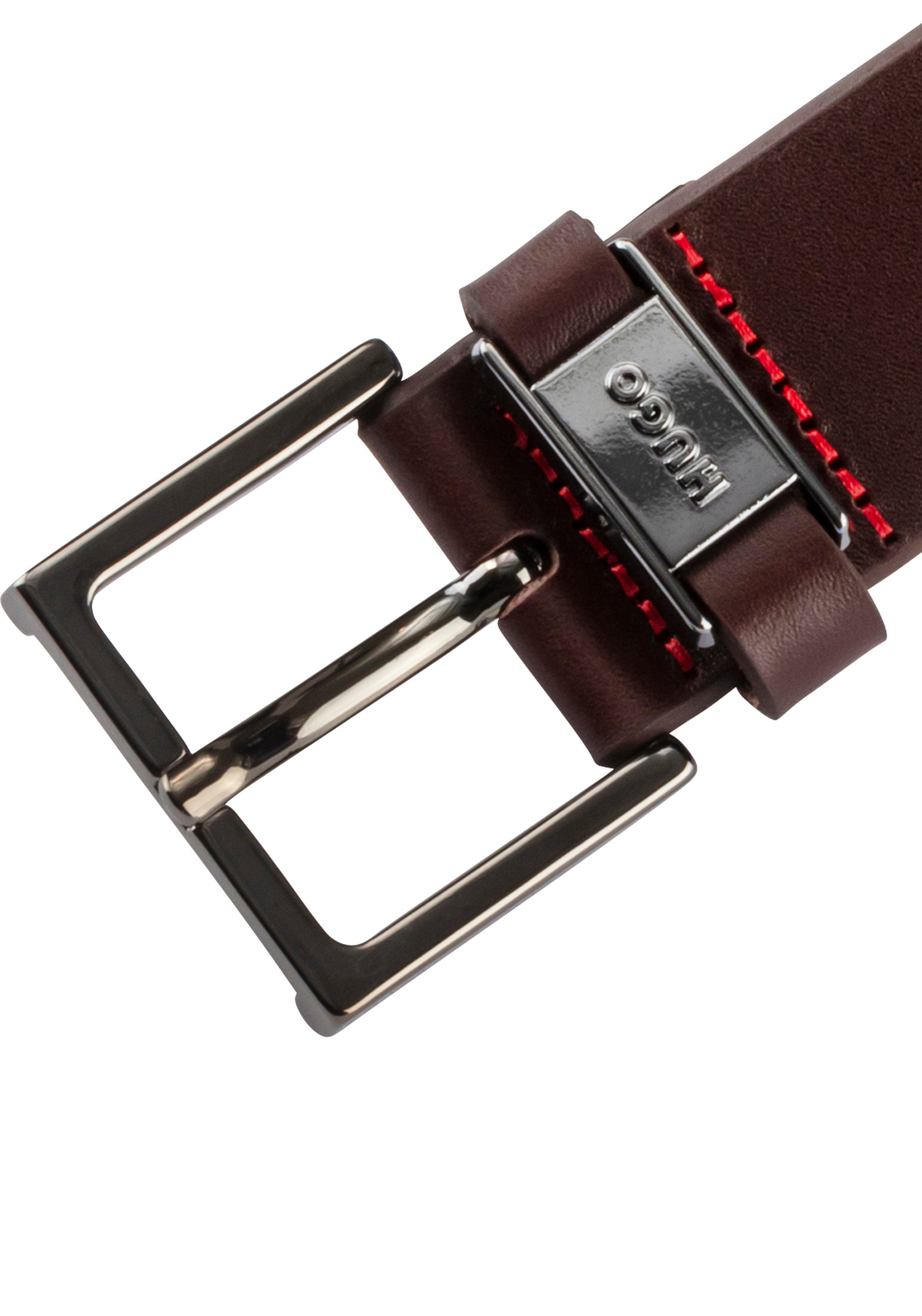 HUGO Leren riem Giove-Mplate_Sz35 met contrasterende stiksels