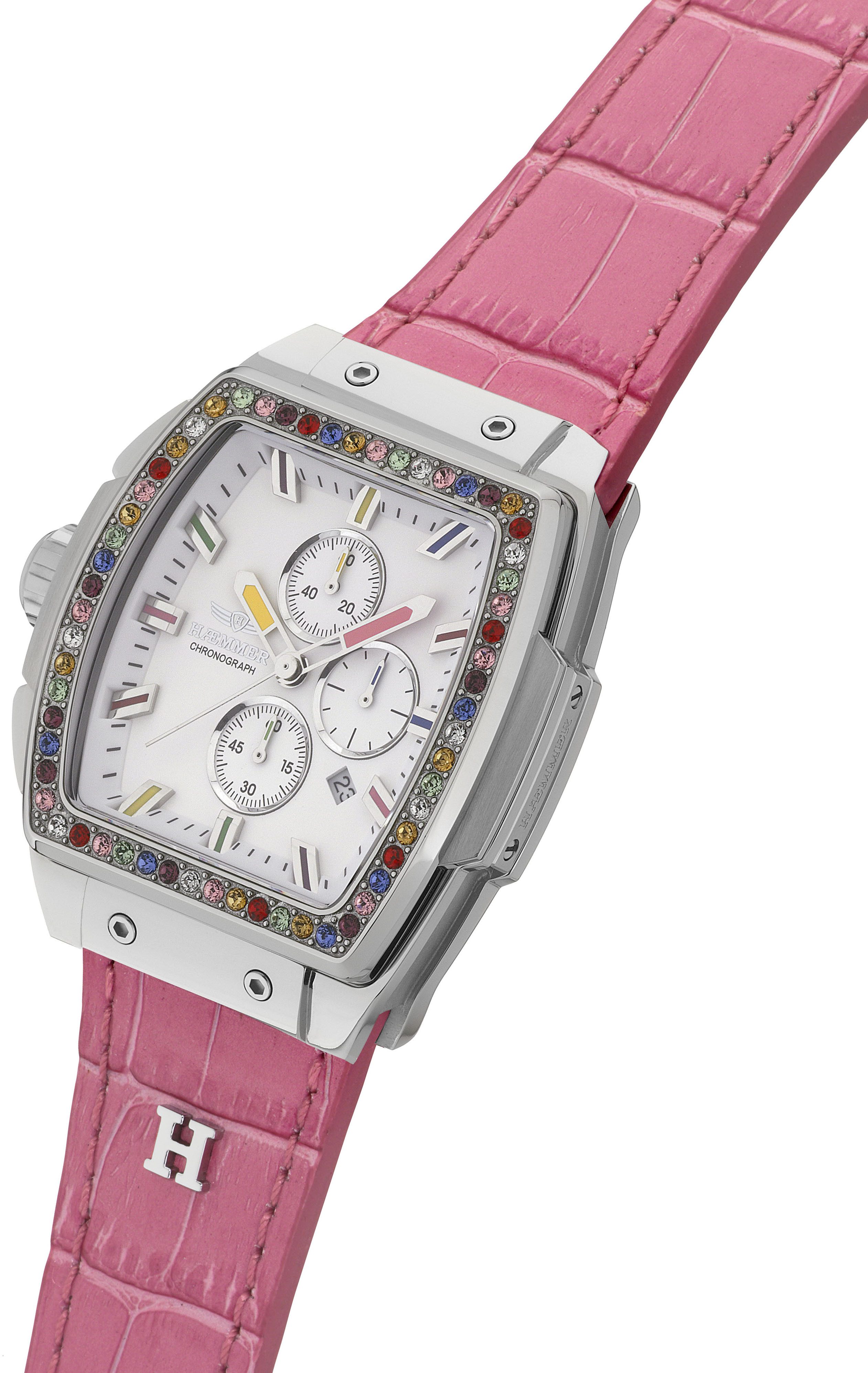 HAEMMER GERMANY Chronograaf TONNEAU Quartz horloge, polshorloge, dameshorloge, leren band, geschroefde kroon, datum