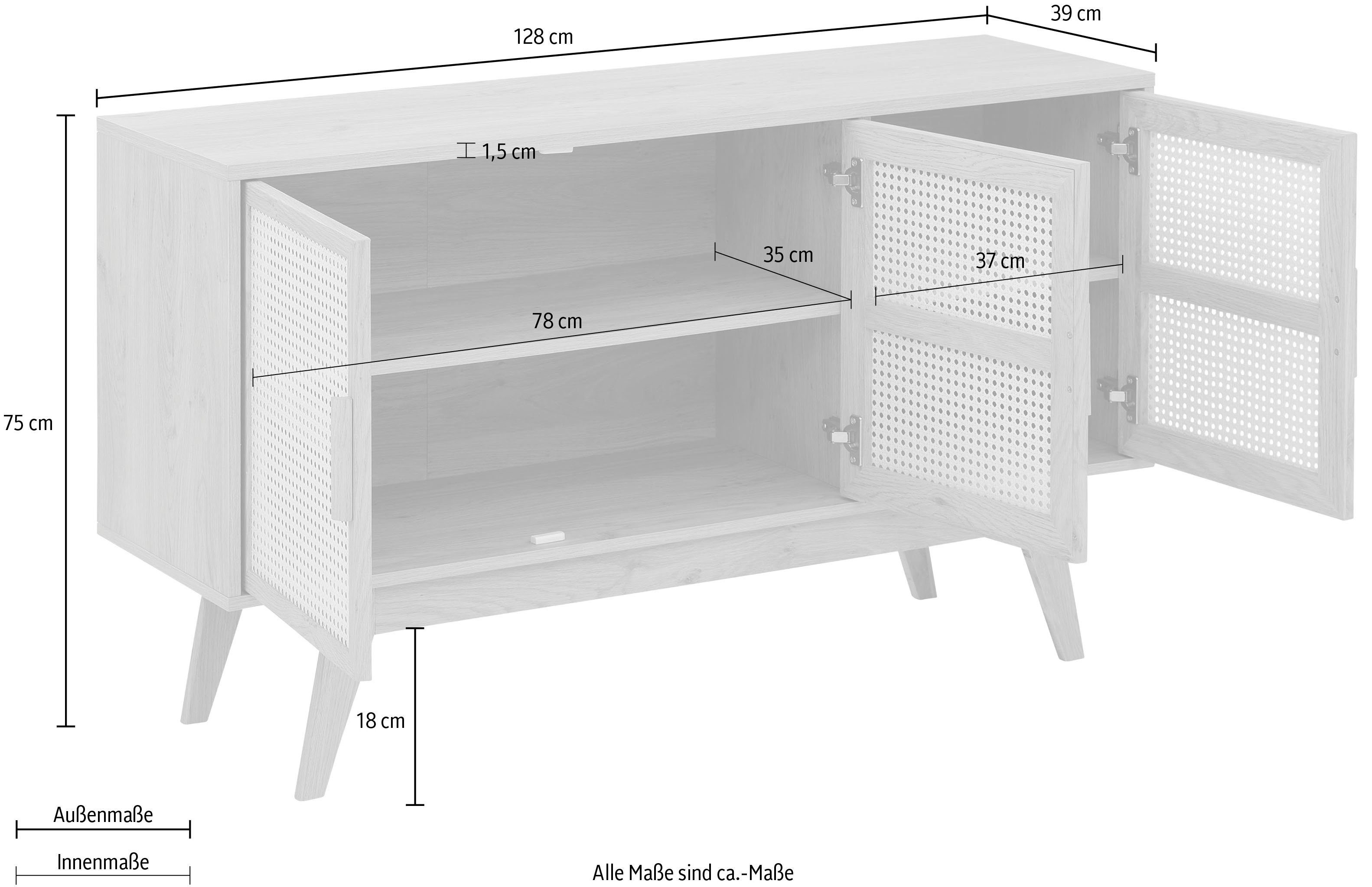 Home affaire Dressoir Bridget Commode, 2 verstelbare inlegplanken, houten benen, breedte 128 cm