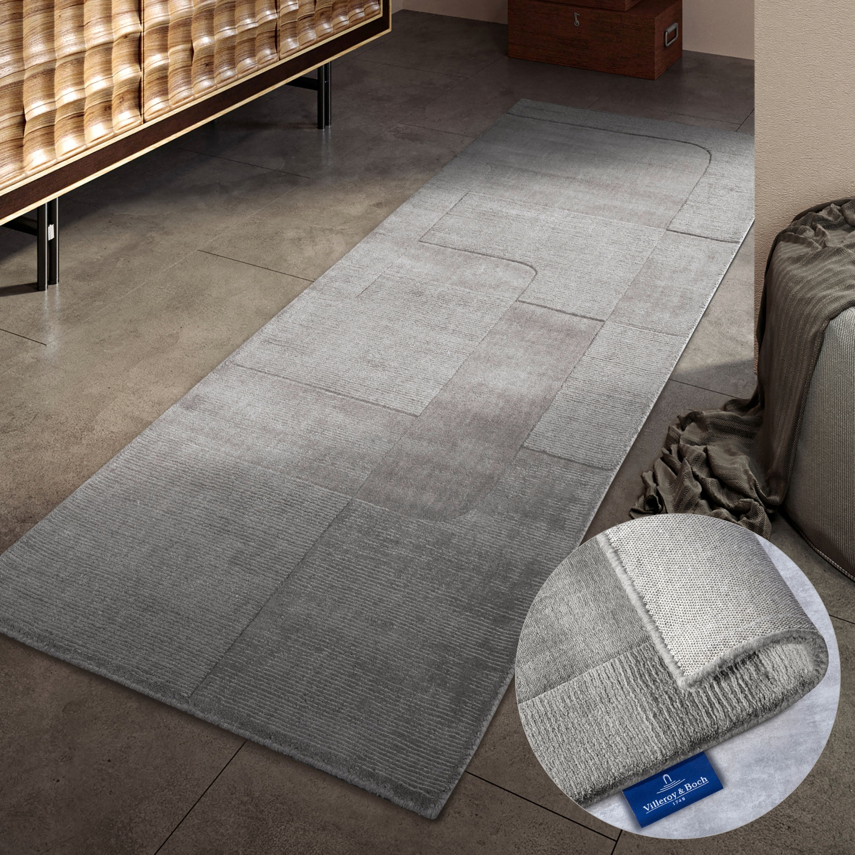 Villeroy & Boch Wollen kleed Charlotte Loper, handgeweven, wol, natuur, loper, woonkamer, geometrie wollen vloerkleden maat 80 cm x 250 cm x 10 mm