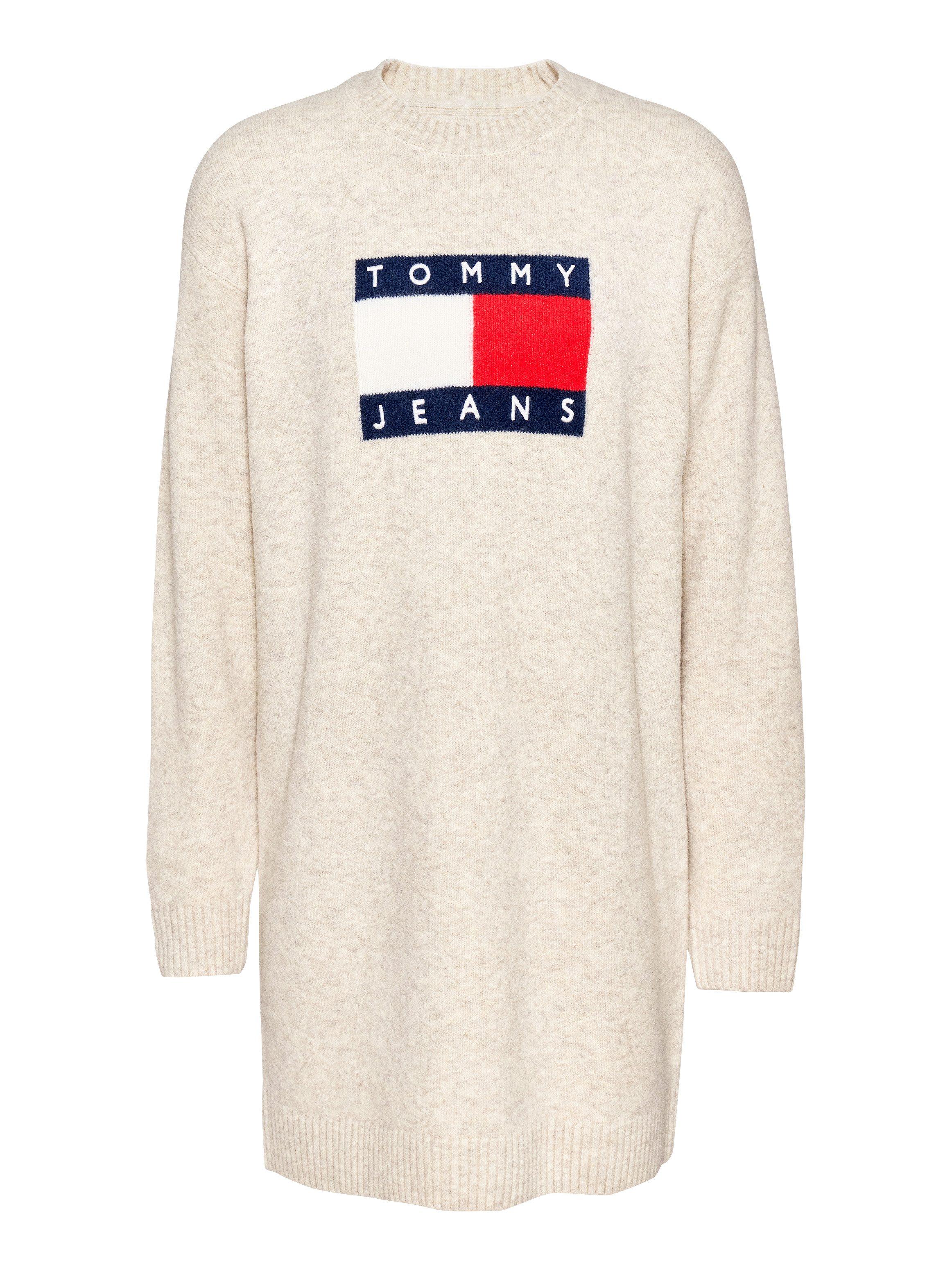 Tommy Jeans Curve Gebreide jurk TJW MLNGE FLAG SWEATER DRESS EXT in grote maten, met wolpercentage en elastaan, logo-vlag