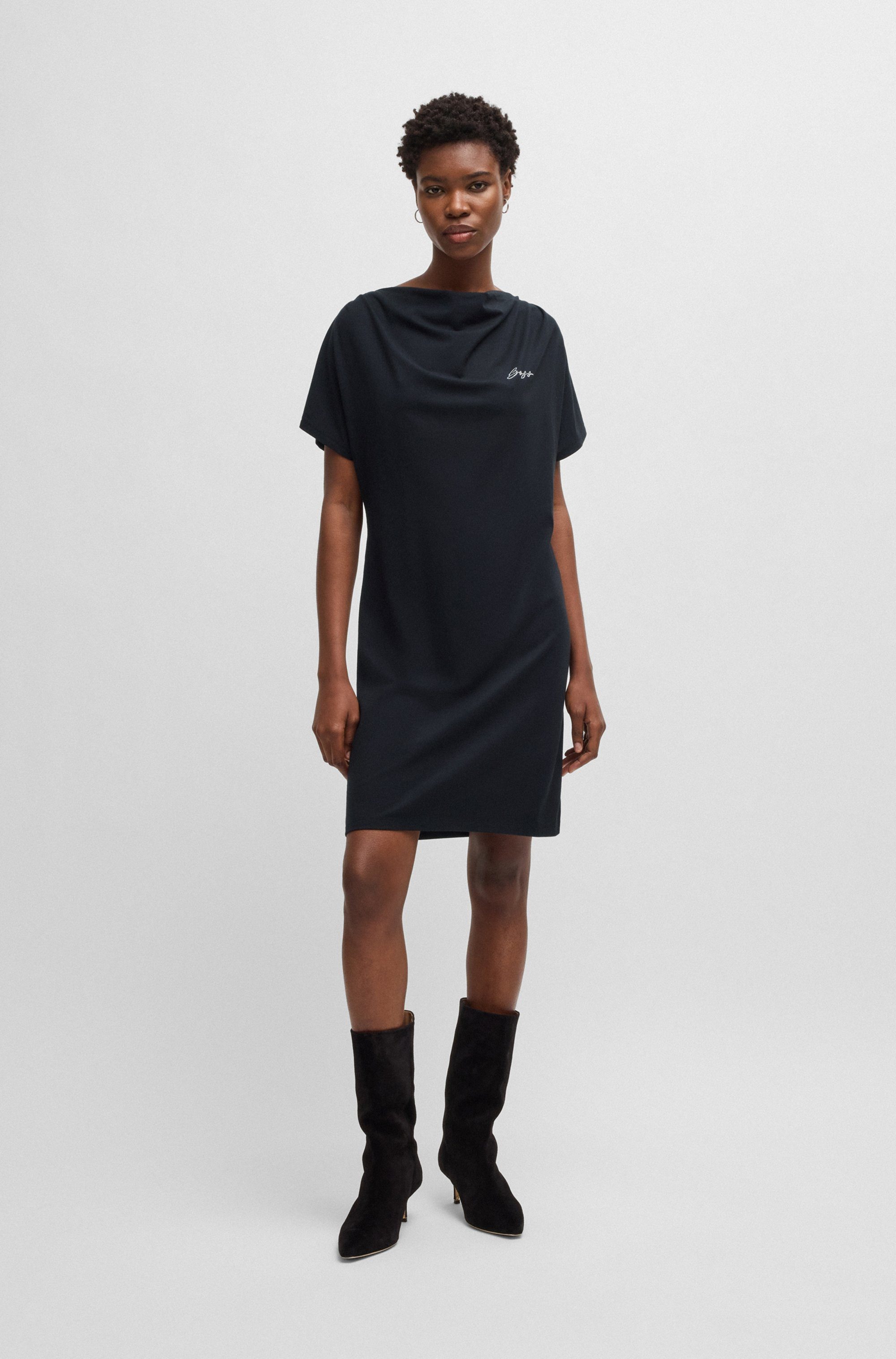 Boss Orange Jerseyjurk C_Esja met hoge watervalhals dames jerseyjurken maat L zwart