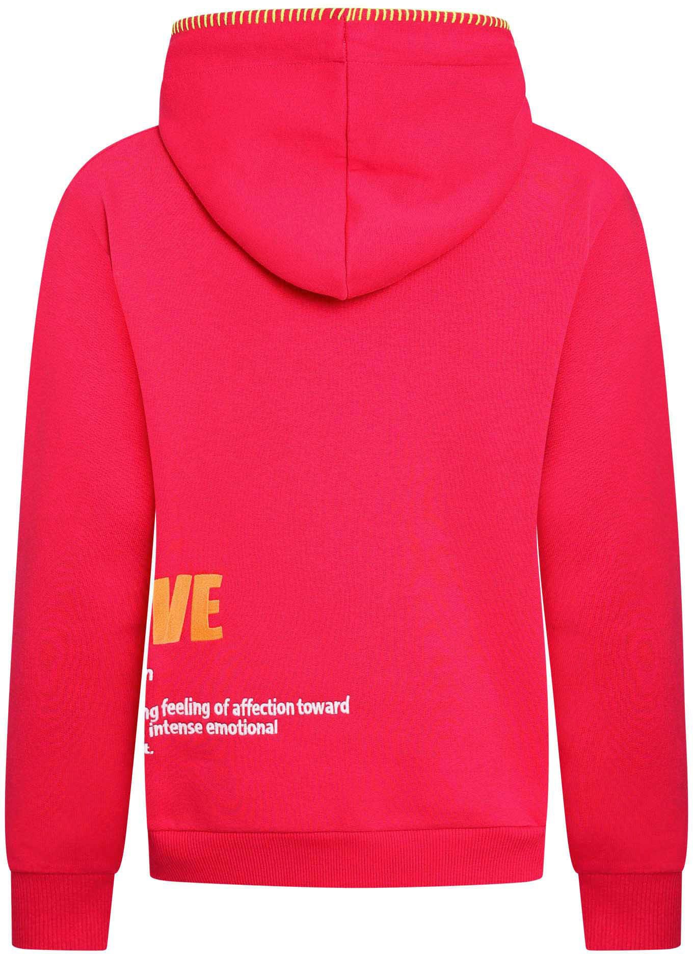 Zwillingsherz Sweatshirt met geborduurde harten en opvallende contraststiksel op de capuchon