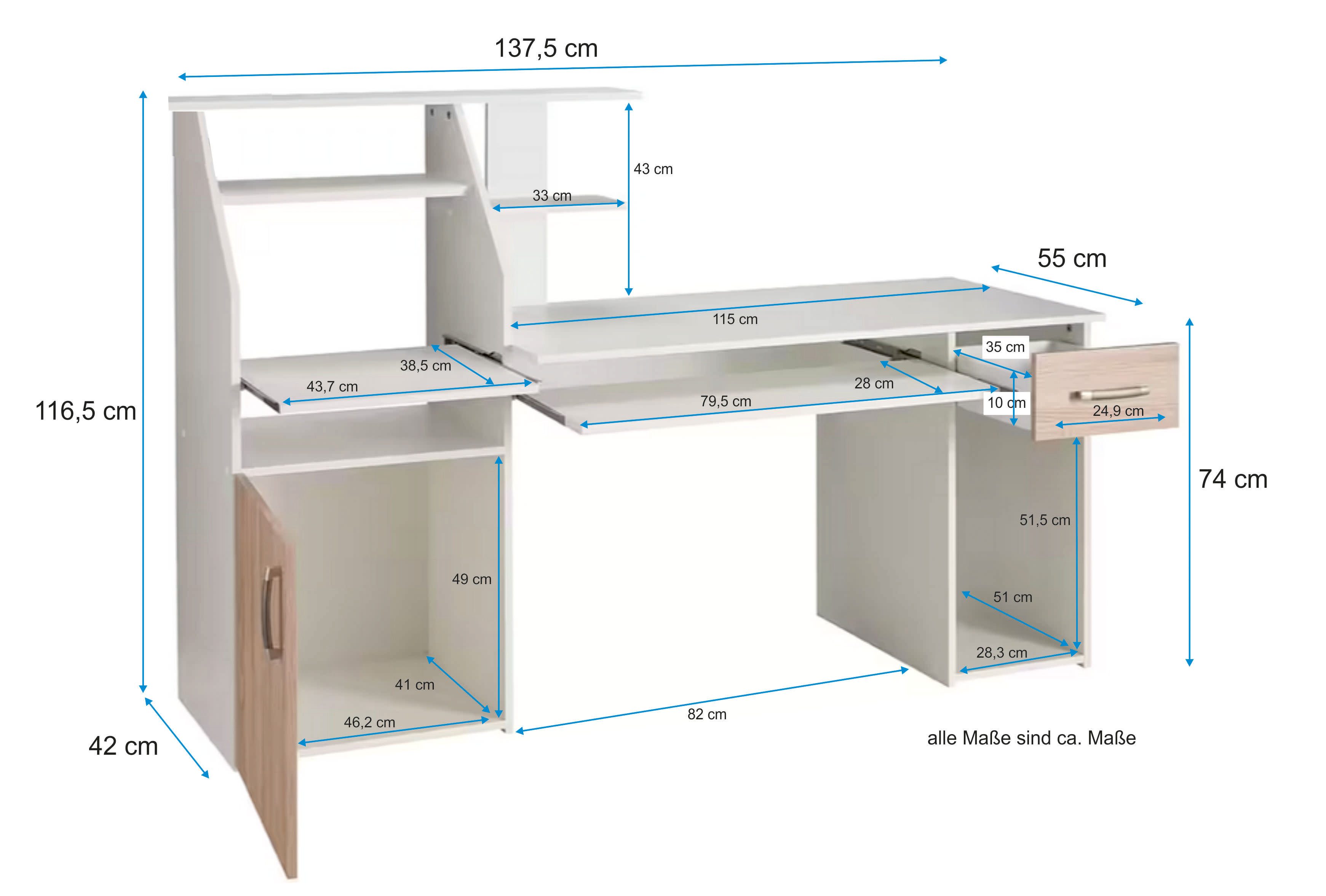 VOGL Möbelfabrik Bureau Don met uittrekplank voor het toetsenbord, made in germany