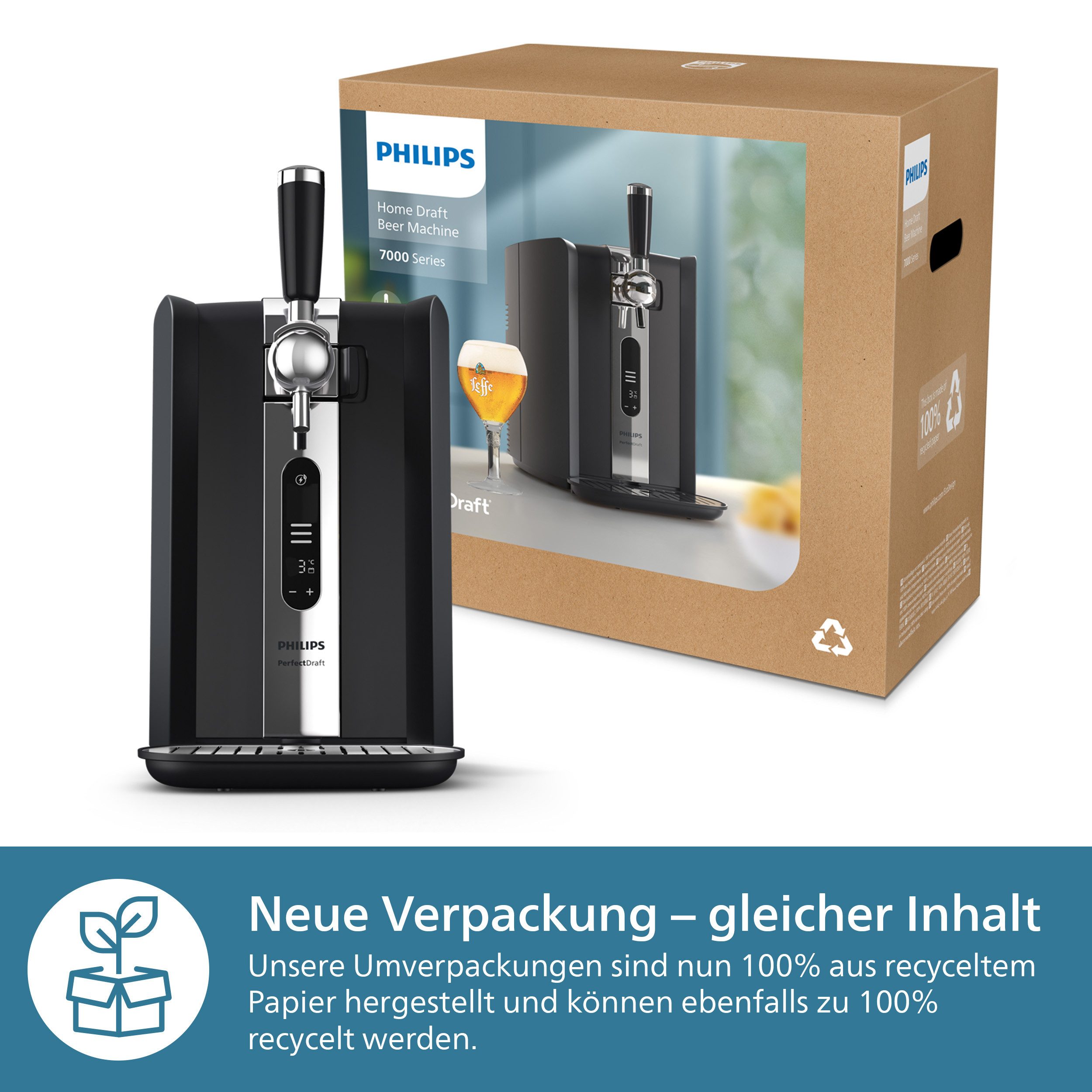 Philips Biertapinstallatie Perfect Draft 7000 Series HD3770/90 met temperatuurinstellingen van 0-12°c en led-display, zwart