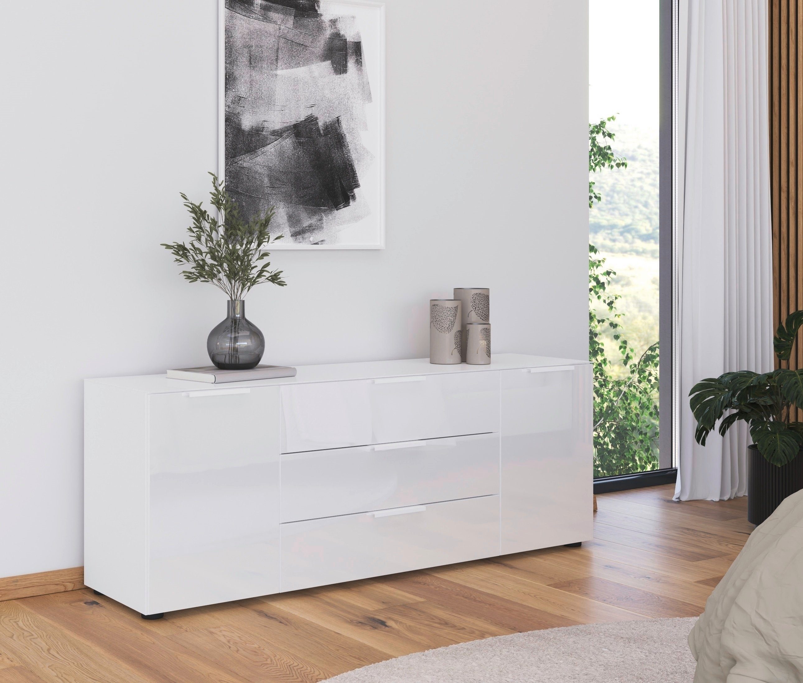 rauch Kast met laden en deuren Commode deurkast sideboard combikast FLIPP met glasfront 2-deurs, 3 lades, soft-close functie, bovenblad en glazen front