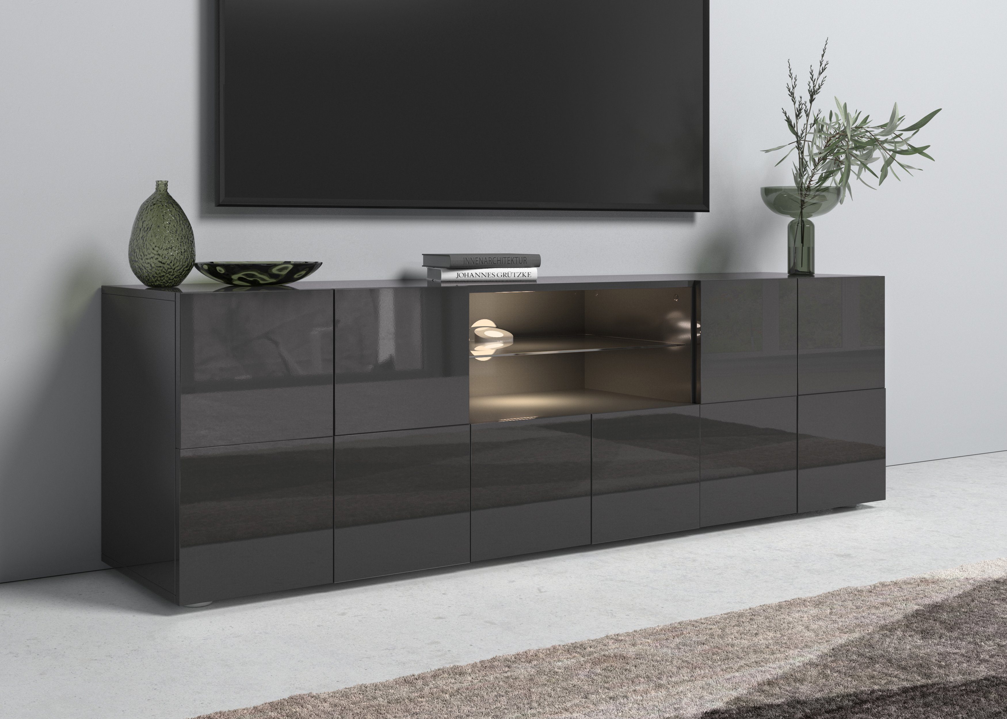 INOSIGN Tv-meubel Dama Breedte 181 cm, TV-meubel 2 deuren, 1 lade, TV-kast Front in 3D-uiterlijk, veel opbergruimte, verschillende kleuren lowboards