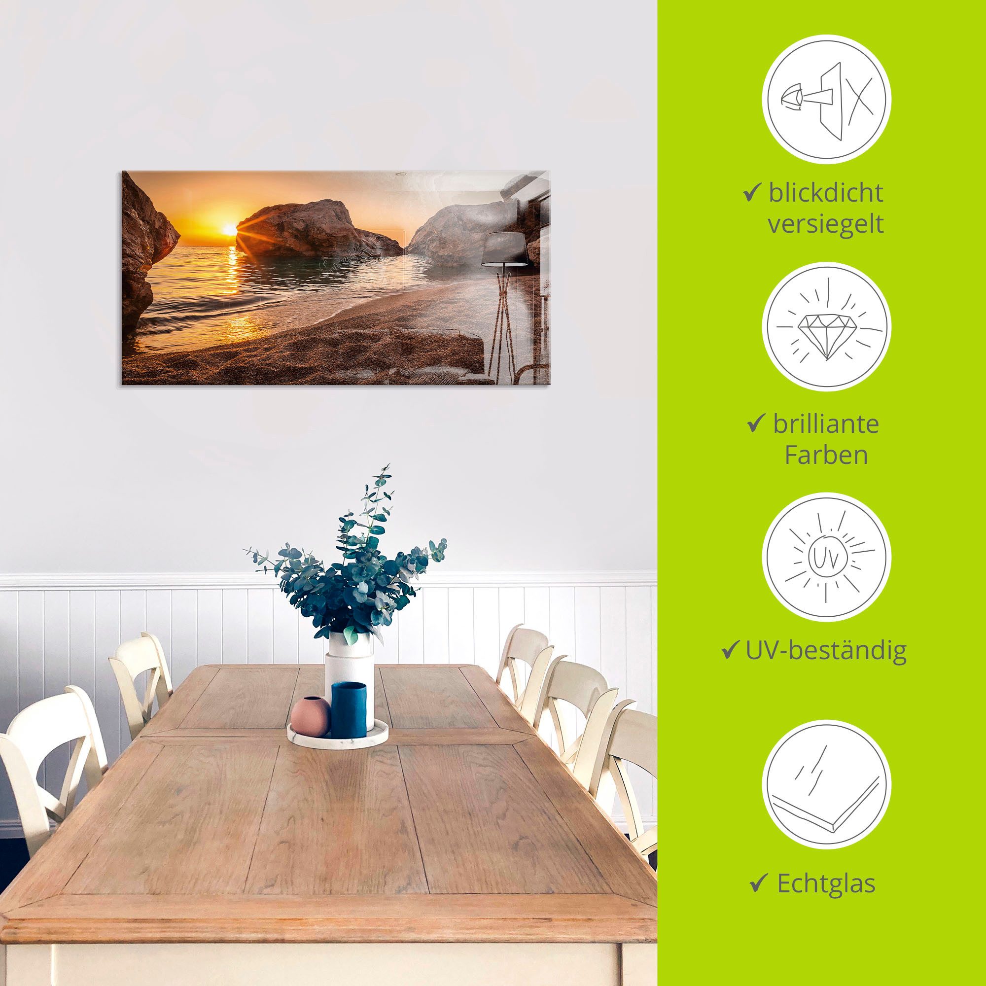 Artland Print op glas Zonsondergang en strand