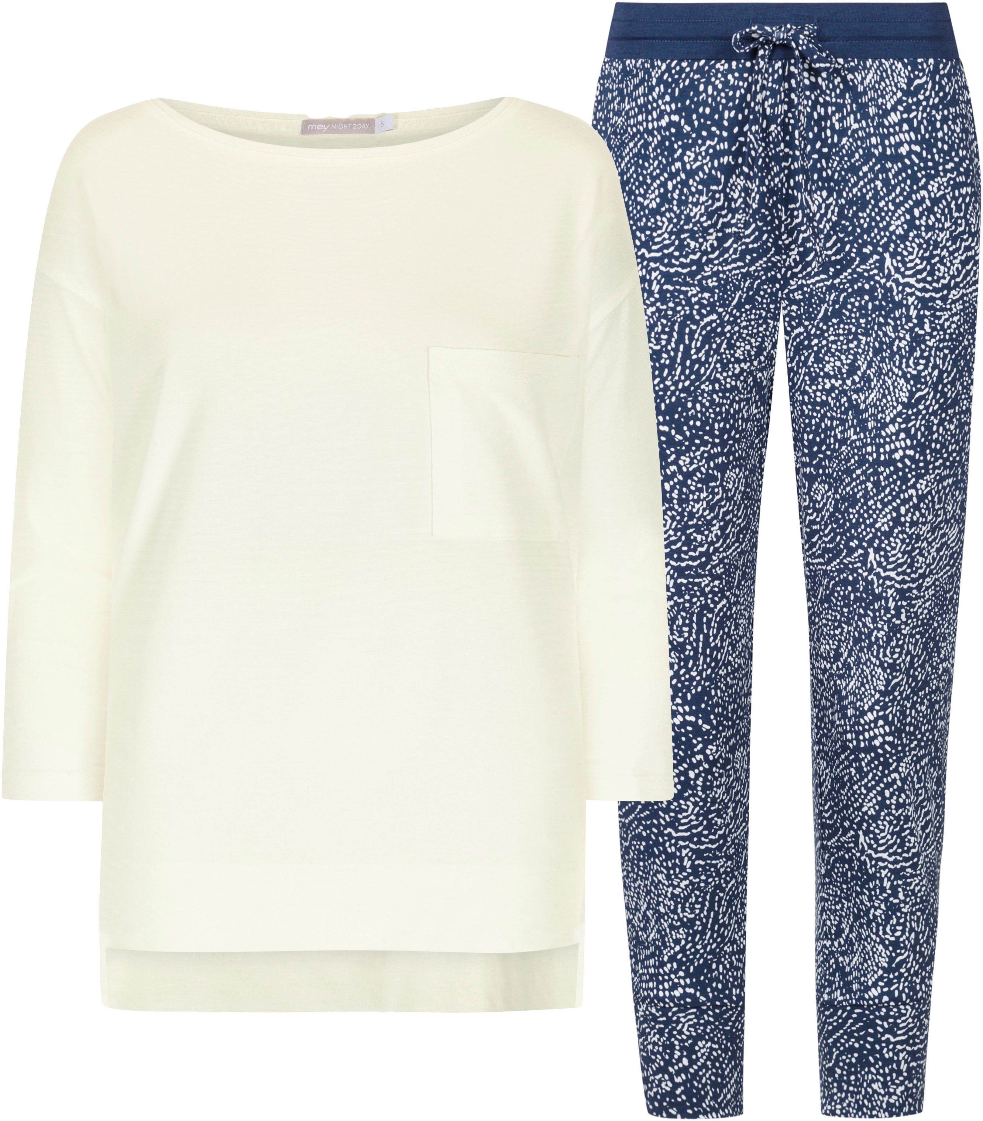 Mey Capripyjama Liah met gemusterde broek en eenvoudig bovenstuk (set, 2-delig) dames loungewear maat L blauw