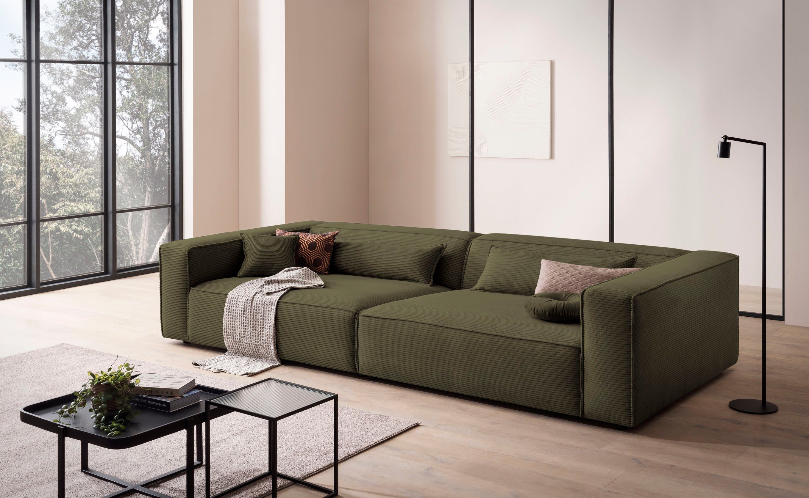 LeGer Home by Lena Gercke 3-zitsbank PIARA, XXL sofa met biesnaad, Big-sofa in cord of linnenlook