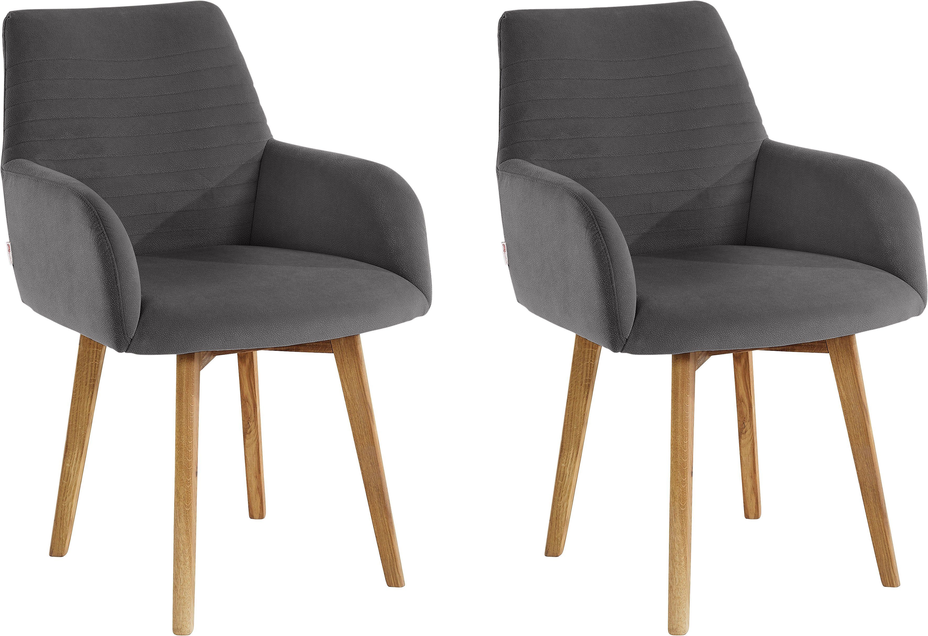 OTTO products Stoel met armleuningen Alessja Bekleding van microvezel, frame van eiken massief hout (set, 2 stuks)